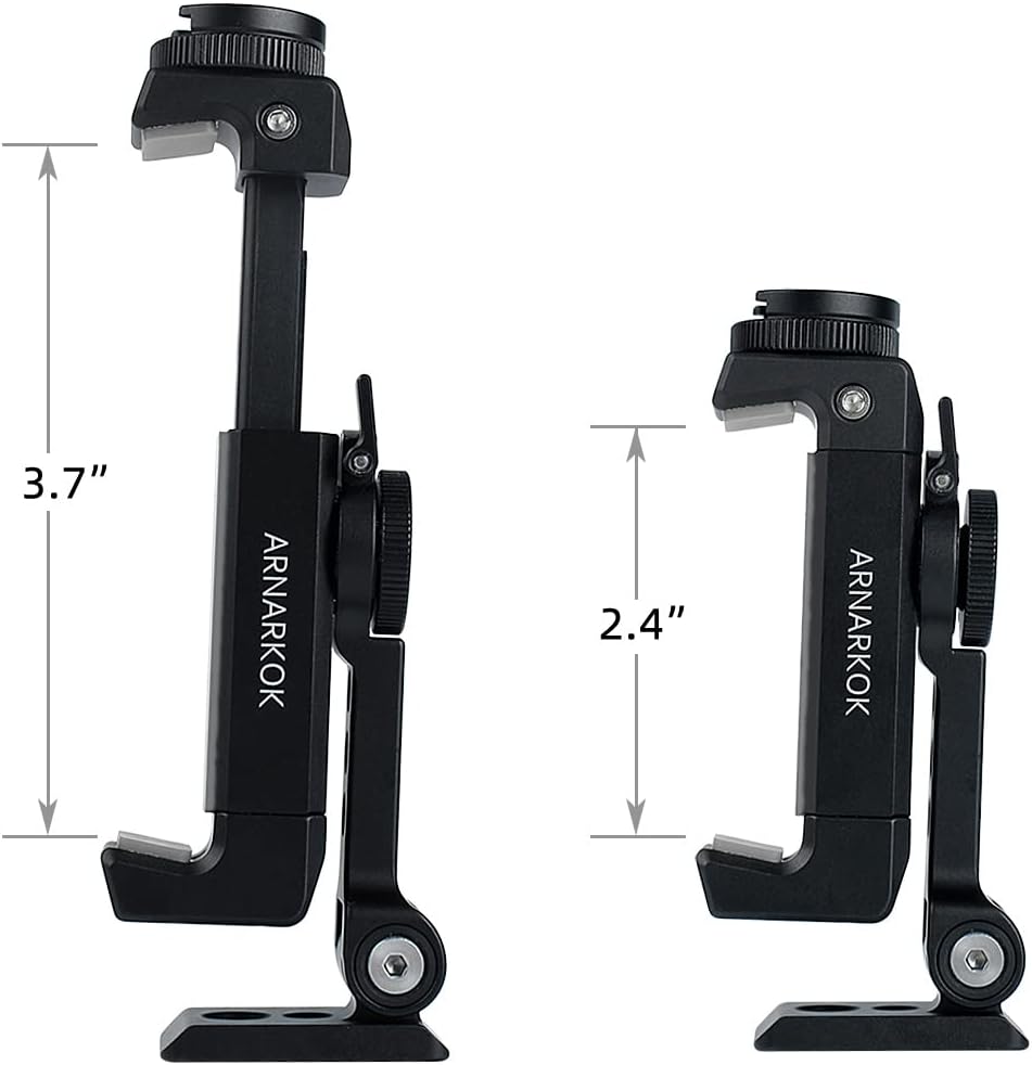 Metal Phone Tripod Mount w Rotatable Cold Shoe for Micphone Easy Use,Compatible with iPhone Tripod Adapter, Cell Phone Mount Holder,Hot Video Creater Vlogging Rig