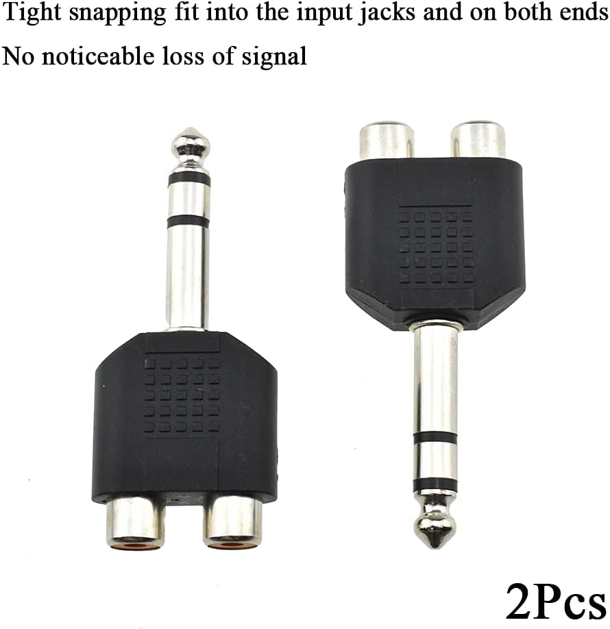 Hahiyo 3 M-2x6.35 RCA F-TRS Stereo Plug Interconnect Audio One Male 6.35mm(1/4 inch) and Two Females 3mm(1/8Inch) Adapter Splitter Good Signal Sound Snap Tight Not Wobble for Guitar Black 2pcs