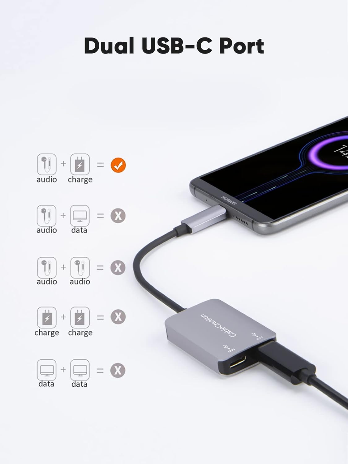 CableCreation USB Type C Splitter, 2-in-1 USB C Audio Adapter and PD Fast Charging, Type C Aux Dongle Compatible with iPad, MacBook, iPhone 16 15 Pro Max Plus, Galaxy S24/S23/S22+, Pixel 9/8/7+, Grey