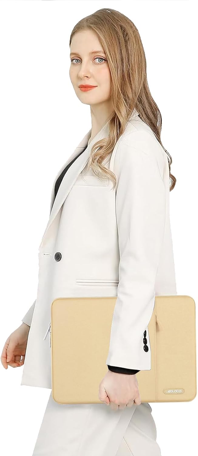 MOSISO Laptop Case 13.3 inch, 13-13.3 inch Laptop Sleeve Compatible with MacBook Air/Pro 13 / Pro 14, HP Dell ASUS Lenovo Notebook, Polyester Vertical Computer Sleeve Bag with Pocket, Camel