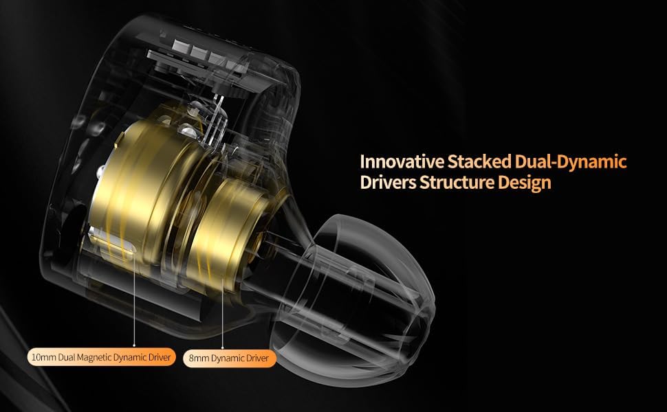 KZ Castor in Ear Monitor Headphones, Dual-Dynamic Driver Wired Gaming Earphones, HiFi IEM Wired Earbuds Noise Cancelling, 2Pin-C Detechable Cable Earbuds with Mic