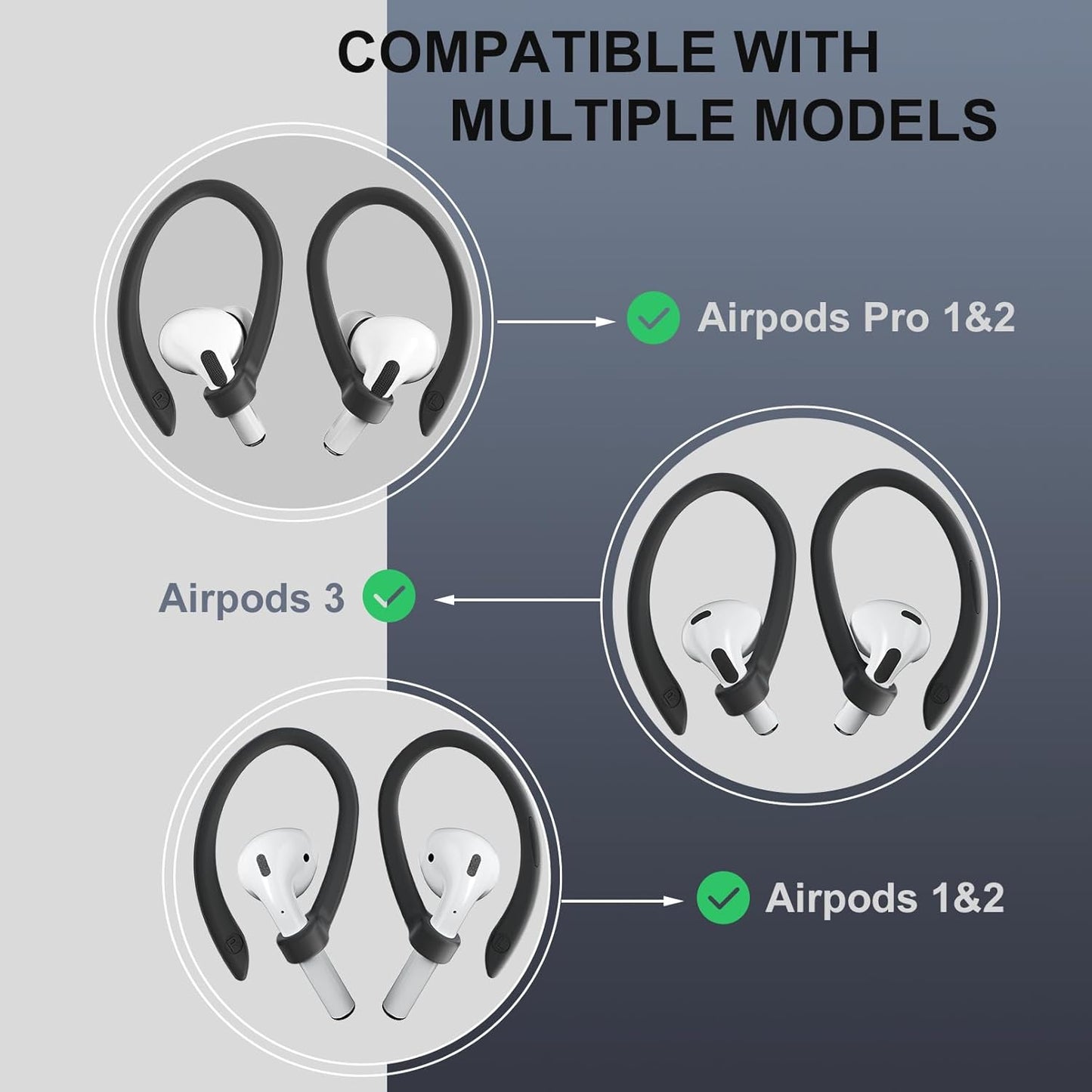 2 Pairs AirPods Ear Hooks for AirPods Pro 2, AirPods Pro, AirPods 4, 3, 2 & 1, Upgraded Anti Slip Sports Clip Hooks for AirPods 1, 2, 3, 4,Pro, Pro 2 – Black
