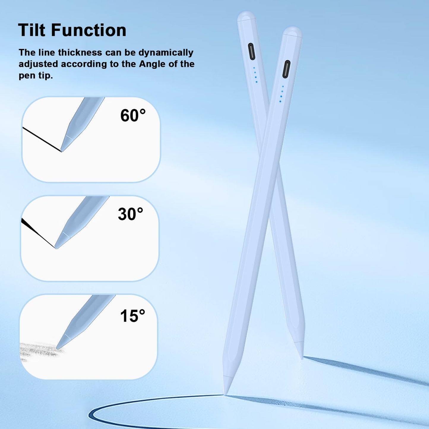 Stylus Pen for iPad 9th&10th - Type-c Charging Pencil for ipad Palm Rejection Active Pen Compatible with (2018-2025) Apple iPad 6/7/8/9/10/11(A16), Air 3/4/5/M2/M3, Mini 5/6, Pro 11"/12.9"/M4(Blue)