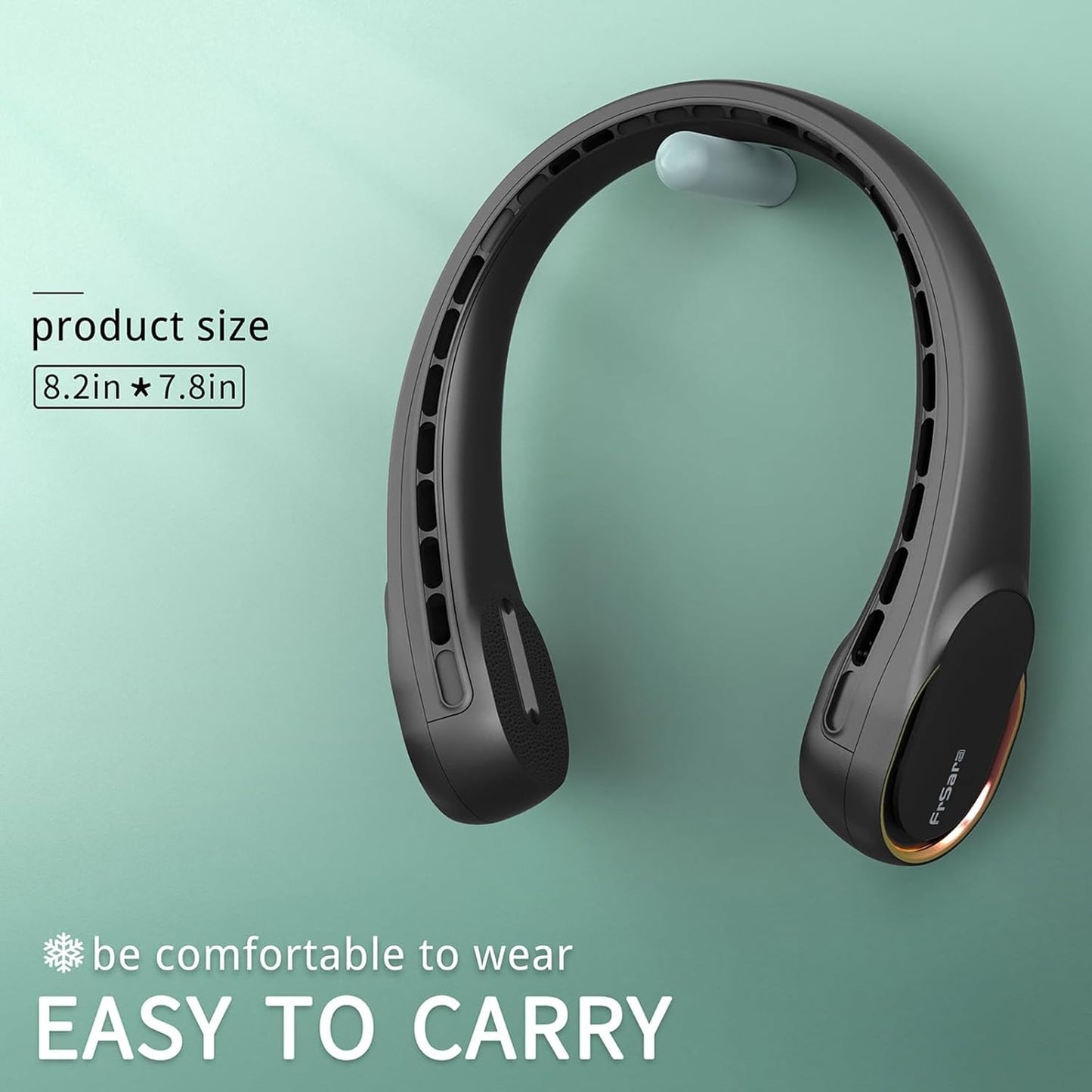 FrSara Neck Fan, Portable Personal Fan Strong Wind, 5200mAh, Air Volume,360° Cooling, No Hair Twisting, Air Volume On 2 Sides, Non-Slip, Quick Charge, Long Use Time, Birthday Gift for Women, Dad, Men