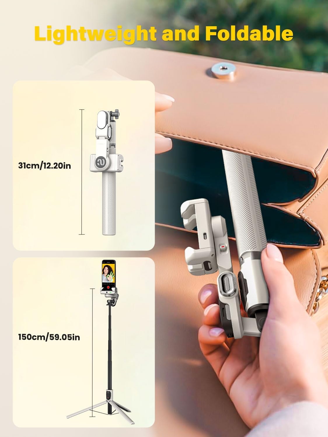 Smartphone Gimbal Stabilizer, Smart Face Tracking Tripod Without APP - 4 in 1 Cellphone Gimbal Stabilizer for iPhone&Android Extended 108cm Rod with RGB Fill Light,M2PRO White