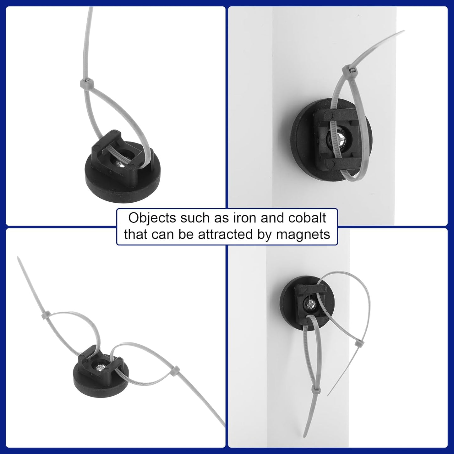 Yookeer 20 Pcs Magnetic Zip Tie Mount Base Black Magnetic Cable Clips Wire Holder Multipurpose Cable Ties Management Base Electrical Supplies for Wire (31 mm)