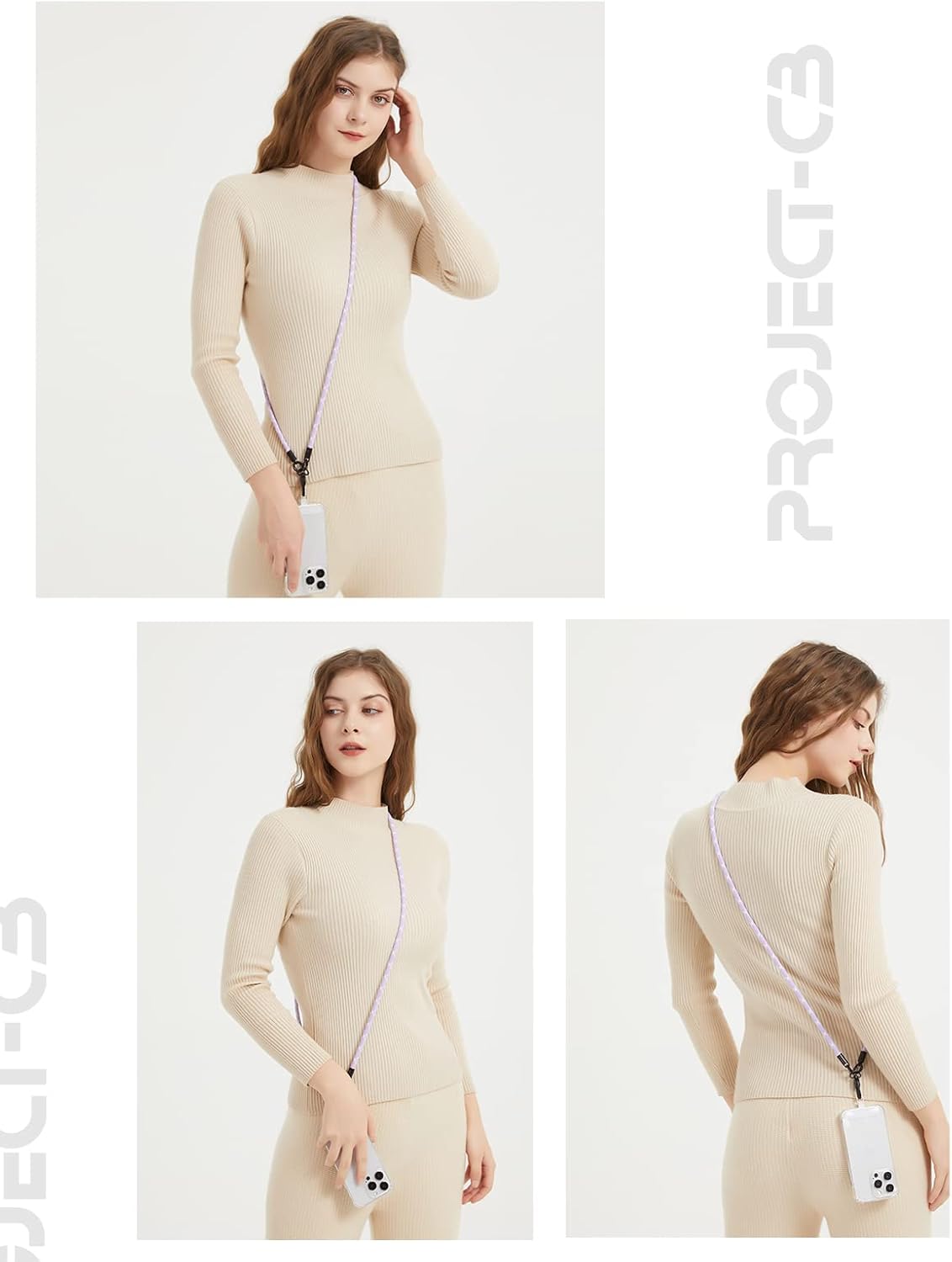 project-cb Phone Lanyard×1,Phone Tether Tab×2,Cell Phone Lanyards for Around the Neck,Rope Lanyard,Universal Adjustable Phone Strap Crossbody,Cell Phone Chain(Magenta)