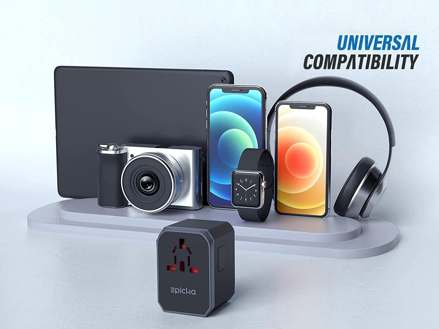 EPICKA Universal Travel Adapter, European Travel Plug Adapter (Not a Voltage Converter) - International Power Adapter Worldwide Charger with USB-C & 4 USB-A Ports, Travel Essentials (TA-105, Grey)