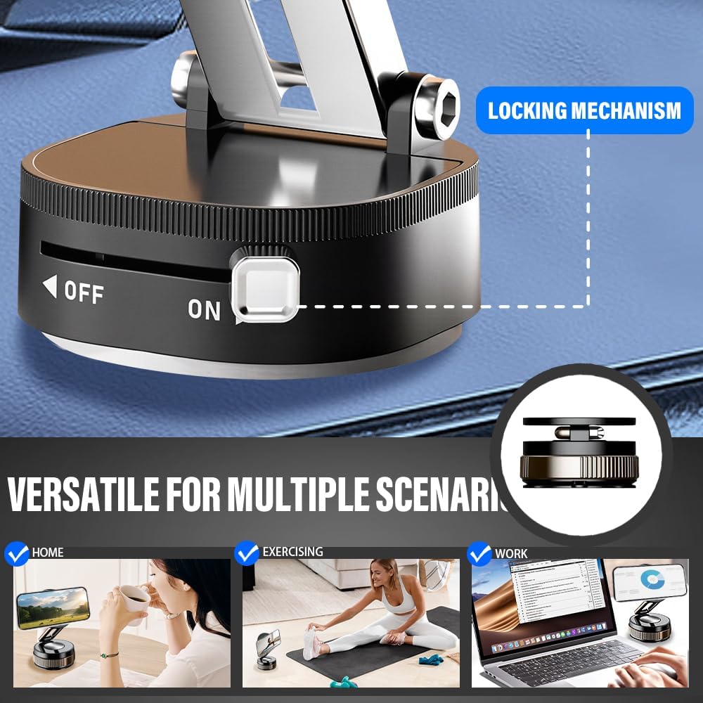 360° Adjustable Vacuum Magnetic Phone Holder, Foldable Magnetic Car Phone Holder for Your Car, Hands-Free Suction Cup Phone Mount for Car/Gym/Mirror/Smooth Surface for iPhone & Android (White)