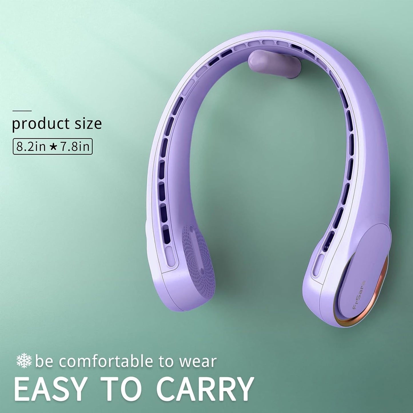 FrSara Neck Fan, Portable Personal Fan Strong Wind, 5200mAh, Air Volume,360° Cooling, No Hair Twisting, Air Volume On 2 Sides, Non-Slip, Quick Charge, Long Use Time, Gift for Women, Men, Birthday