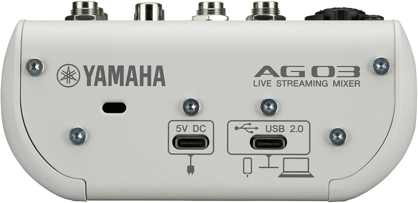Yamaha AG03MK2 White 6-Channel Live Streaming Loopback Mixer/USB Interface with Steinberg Software Suite
