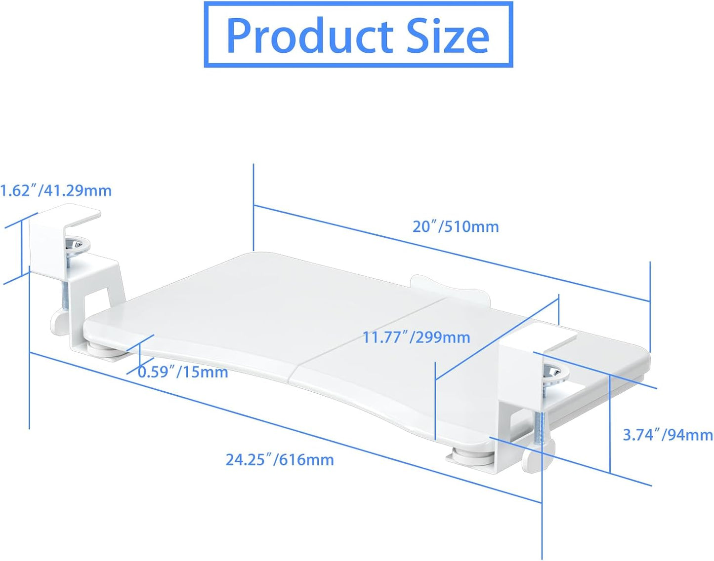 suptek Small Keyboard Tray Under Desk Pull Out with C Clamp Mount, Computer Keyboard & Mouse Tray, 20 (24.2 Including Clamps) x 11.8 inch Slide-Out Platform Computer Drawer for Typing, White, DSF1SW