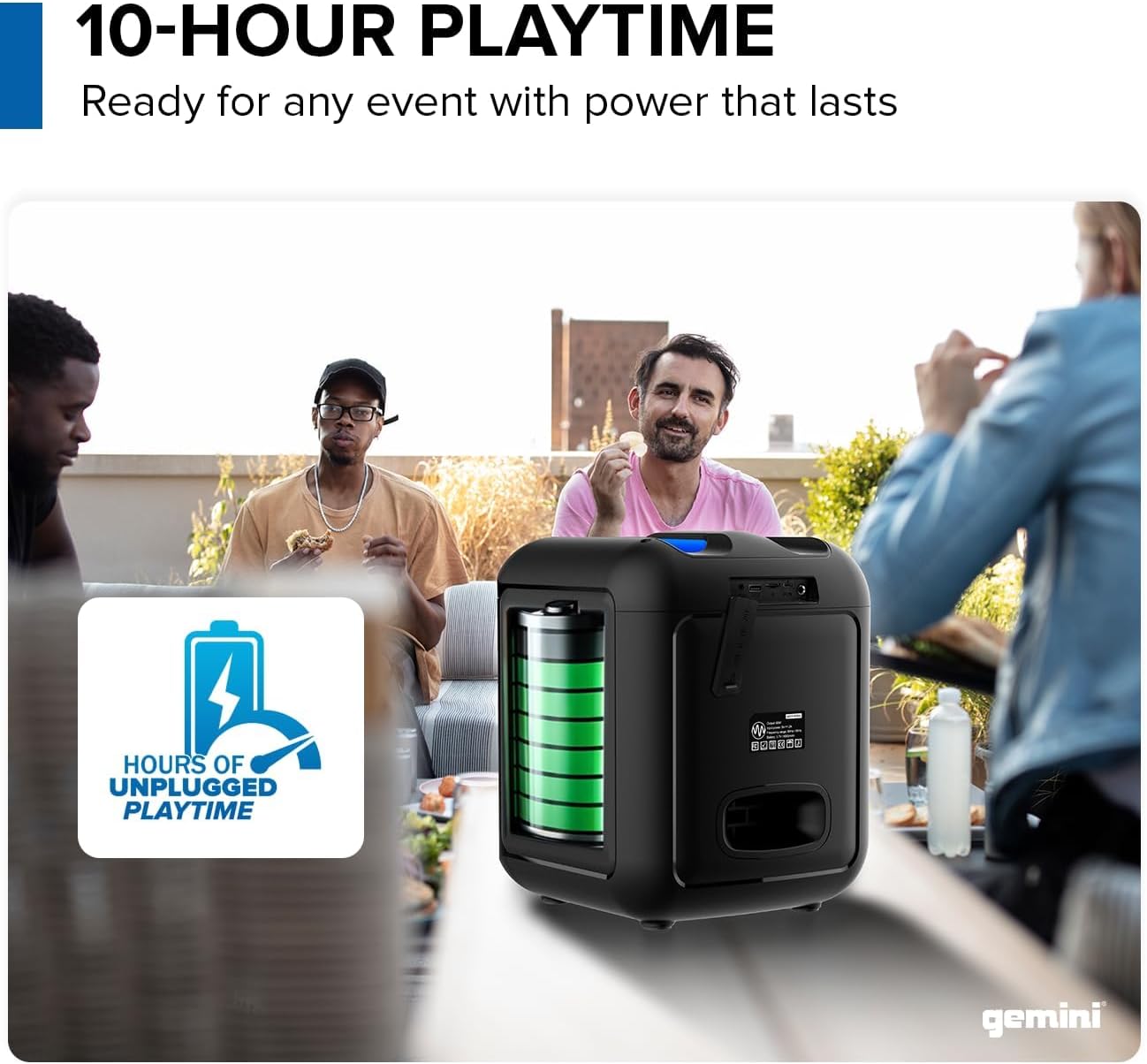 Gemini Box-Style Bluetooth Party Speaker with LED Lights, 6.5โ Woofer, Wireless Mic, Deep Bass, TWS Stereo Pairing, USB/SD/FM/Aux, 10-Hour Battery Play Time, 100W Loud Sound for Home & Karaoke