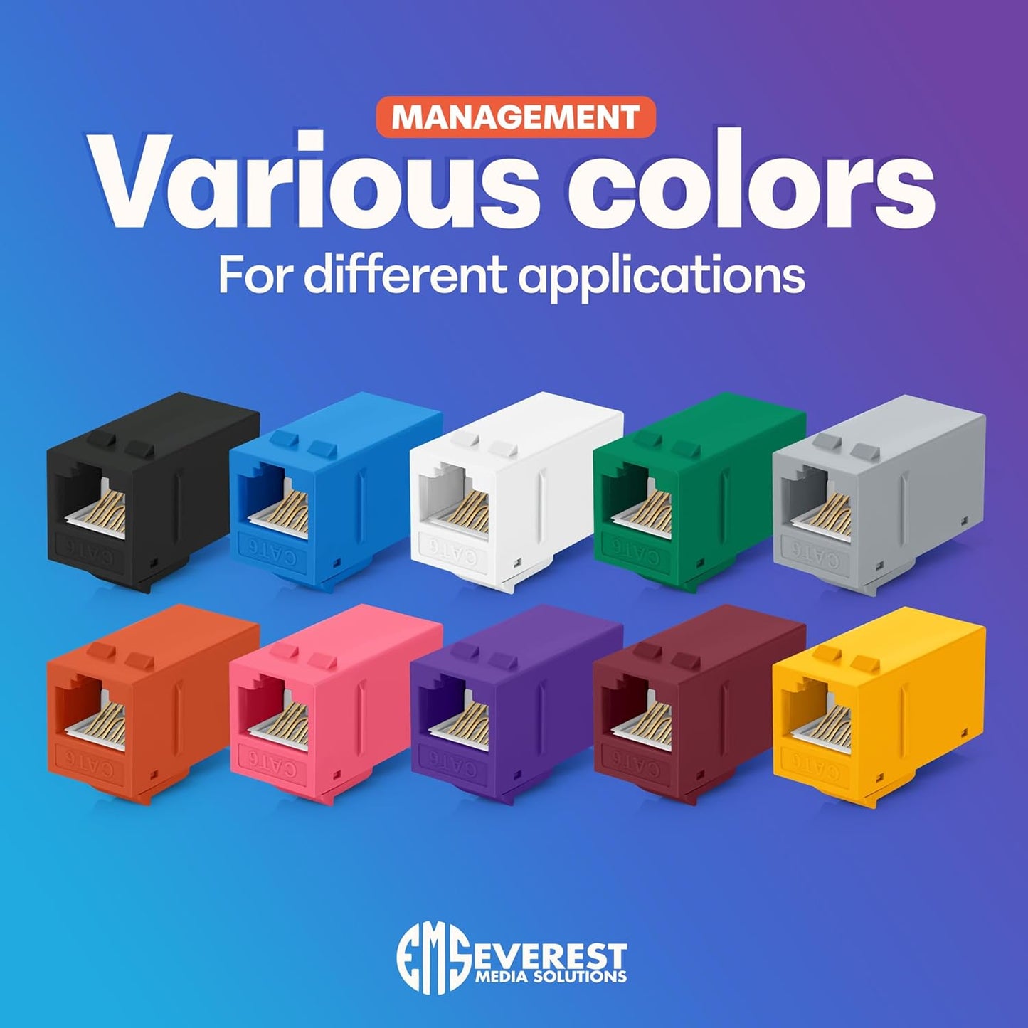 Everest RJ45 CAT6 Keystone Coupler in Red (6-Pack) - RJ45 Coupler - Cat6 Keystone Jacks