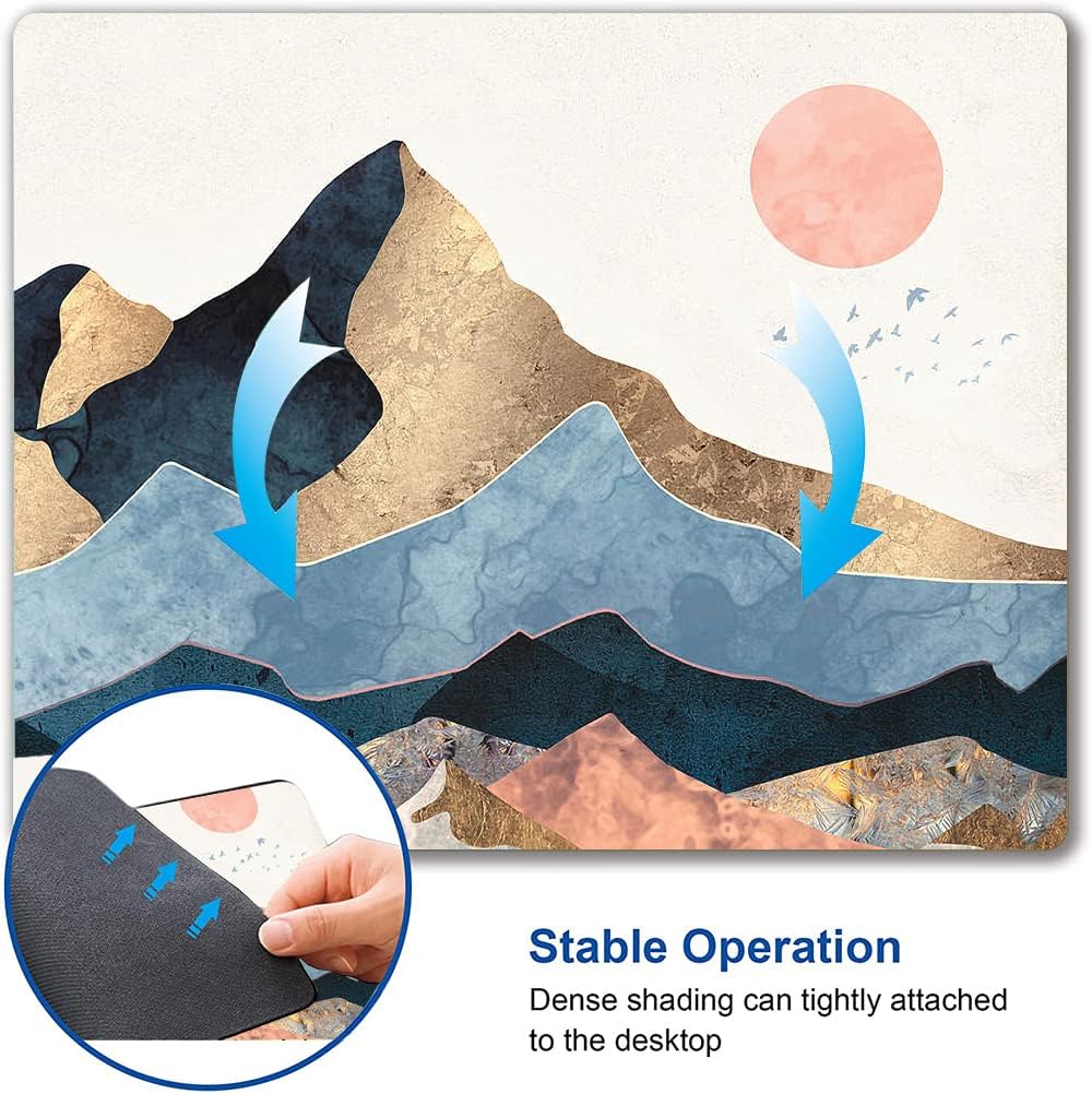 Mouse Pad, Cute Mountain Sunrise Mouse Pads, Square Washable Cloth Personalized Mouse Mat with Design, Gaming Office Home Non-Slip Rubber Base Computer Mousepad