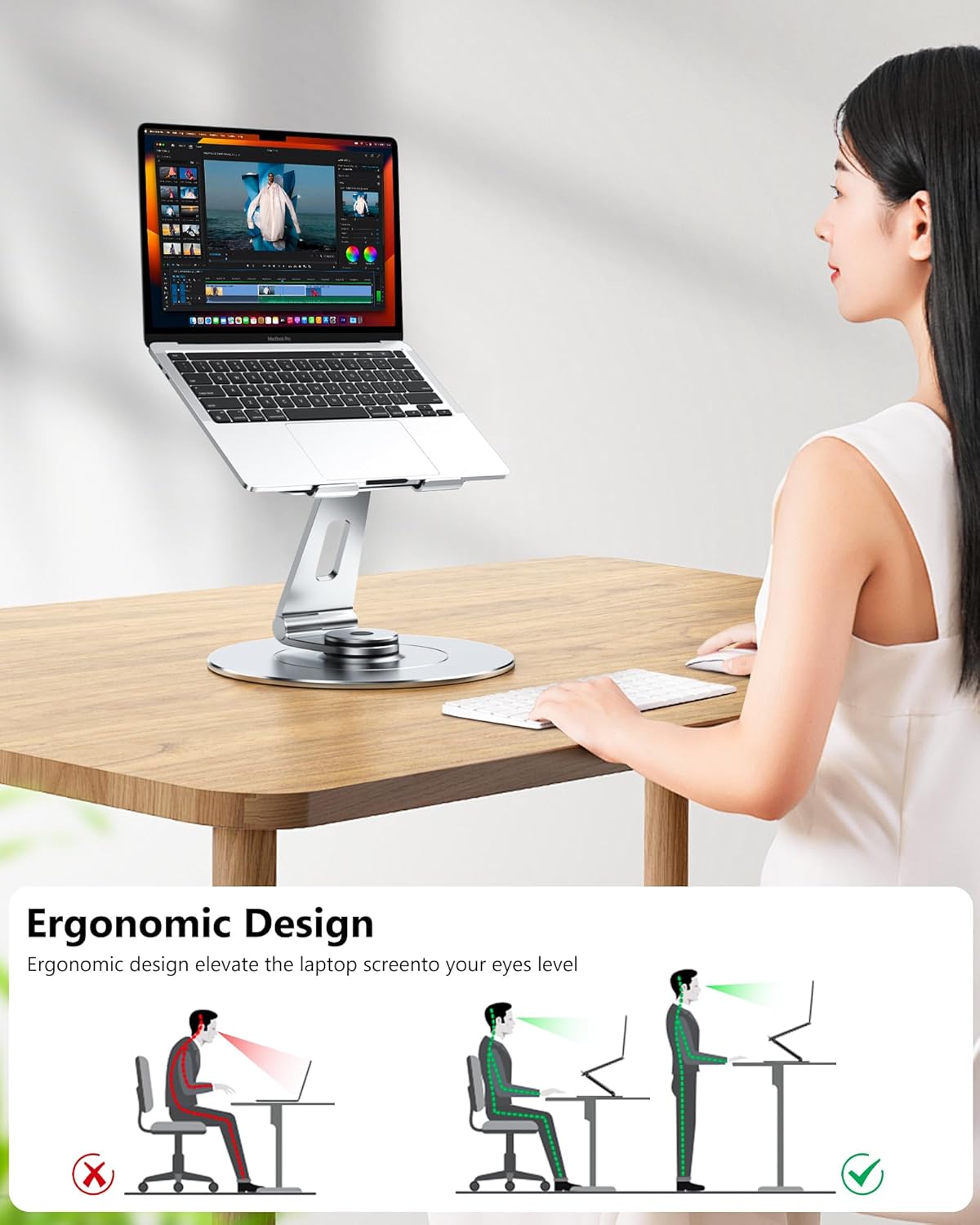 High-End Laptop Stand for Desk with 360 Rotating Base, Ergonomic Protable Laptop Riser for Collaborative Work, Aluinum Computer Notebook Stand Holder for MacBook Air Pro, Dell, XPS, HP up to 17 Inches