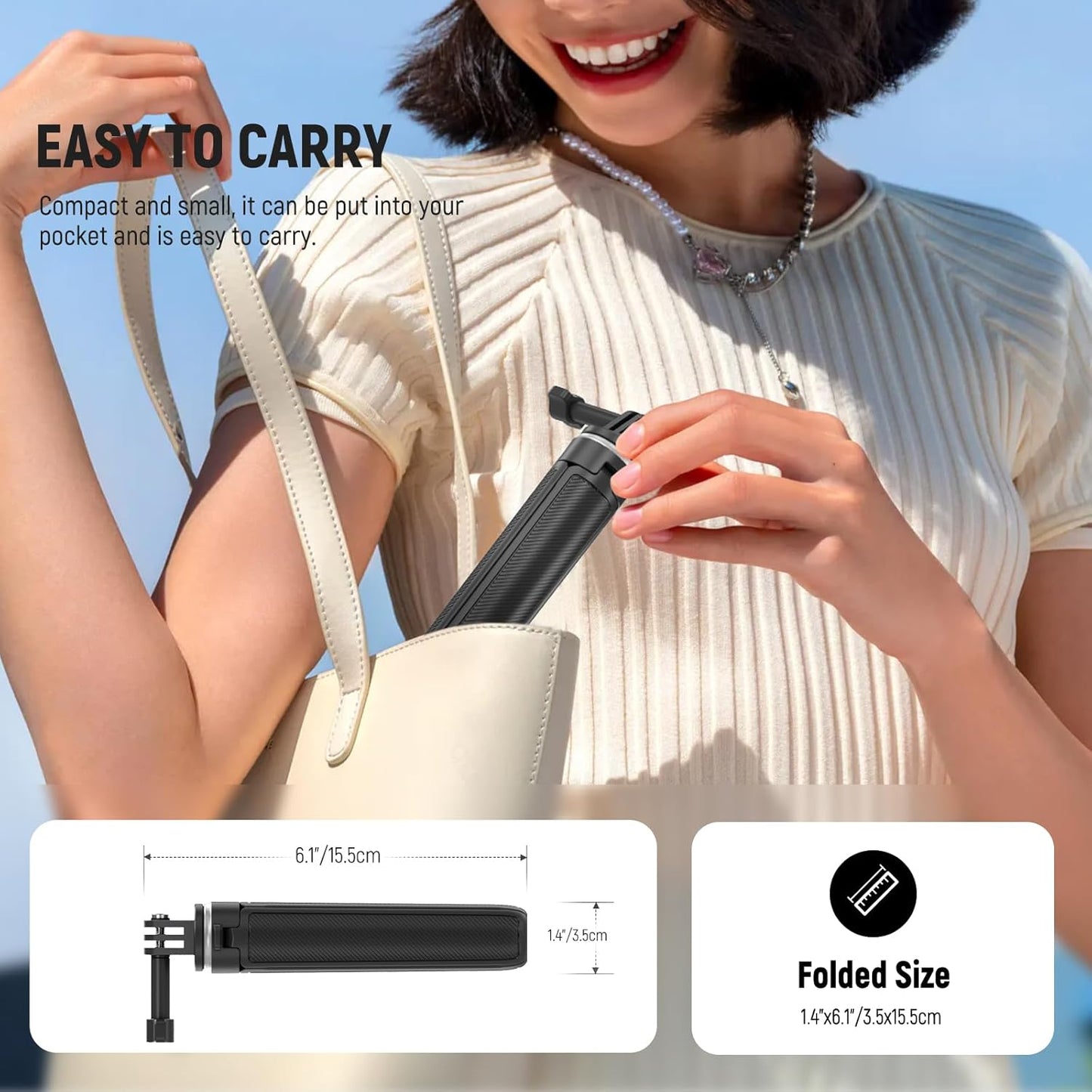 NEEWER Basic Selfie Stick Tripod for DSLR Action Camera Webcam, Mini Vlogging Video Desk Stand Accessories Compatible with GoPro Hero 13 12 Insta360 DJI Osmo Action 5 Pro AKASO EK7000 Brave 4 7, TP46