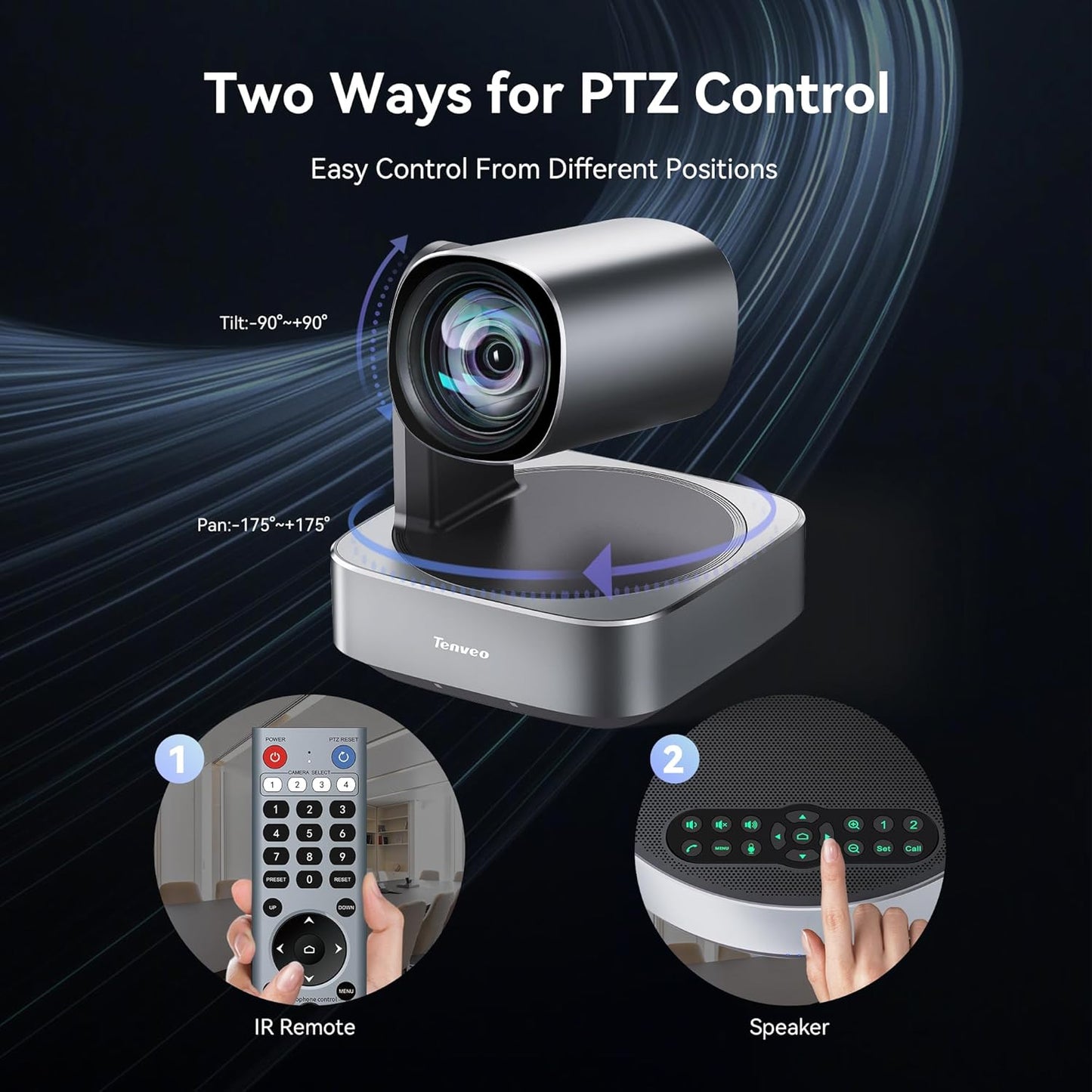 Tenveo 4K PTZ Conference Room Camera System Audio and Video Conferencing 12X Optical Zoom HDMI PTZ Camera and Bluetooth Speakerphone with 2 Expansion Mics Bundle Wide Angle for Large Remote Meetings