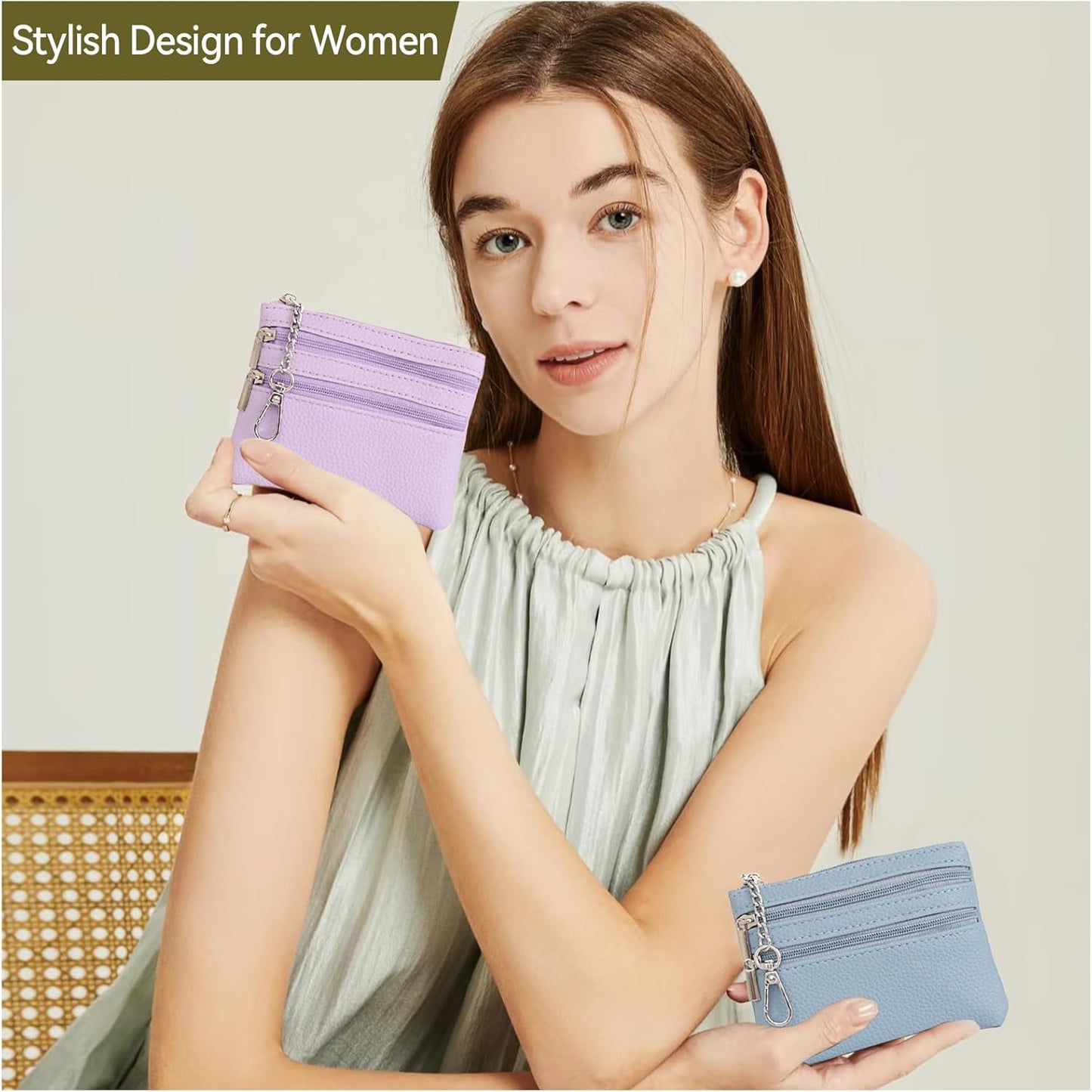 Clip and Go Strap for Phone Silver Metal Chain with Blue Pouch Wallet Crossbody Phone Lanyard for Women with Cell Phone Stand Holder 2 Patches Tether Adjustable Anti Theft for iPhone 16 15 All Phones