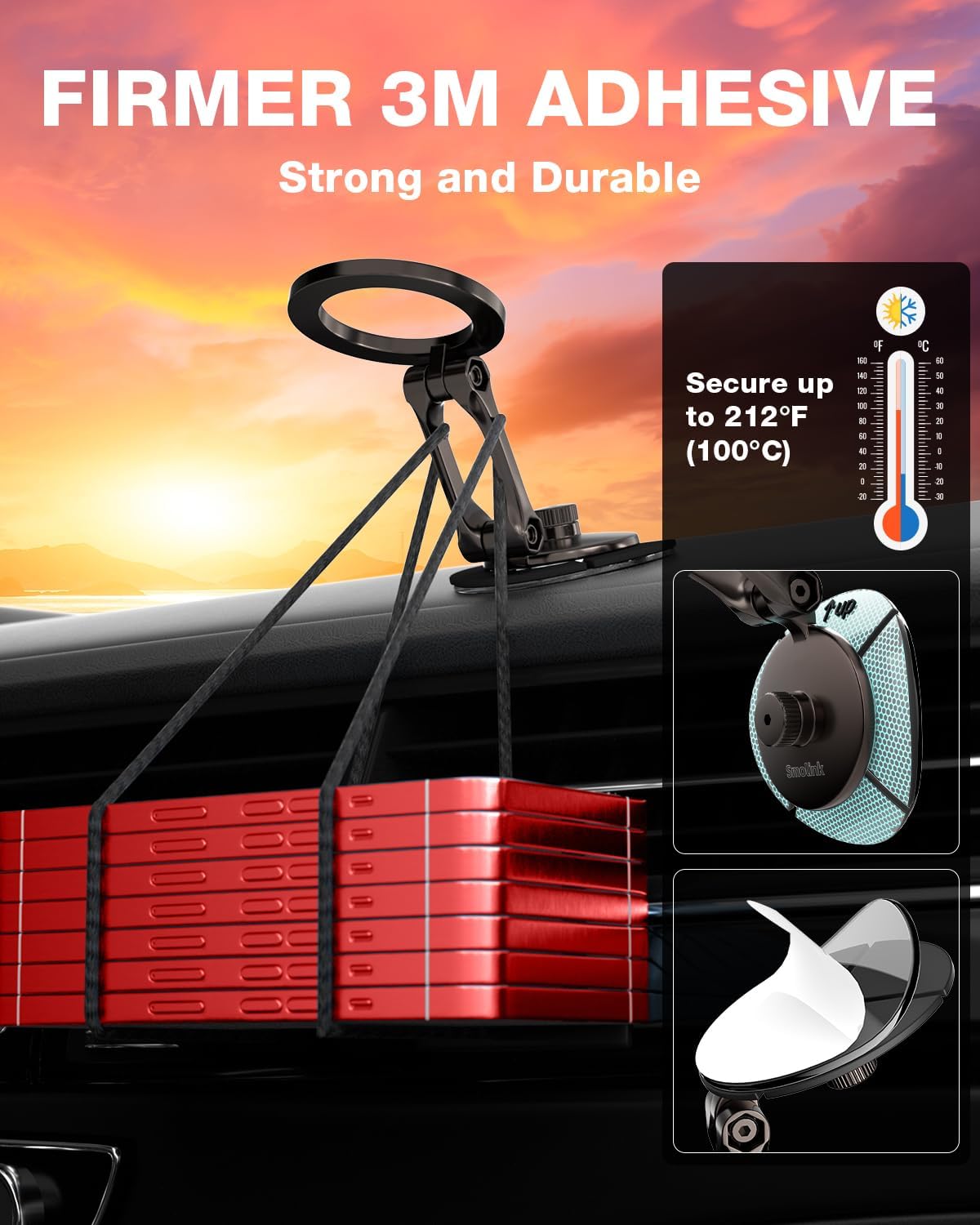 Smolink Tesla Phone Mount, All Metal Strong Magnet Magnetic Phone Holder for Car Dashborad and Tesla Model 3/Y/S/X, Foldable Hidden for MagSafe Car Mount Fit for iPhone All Phones, Red