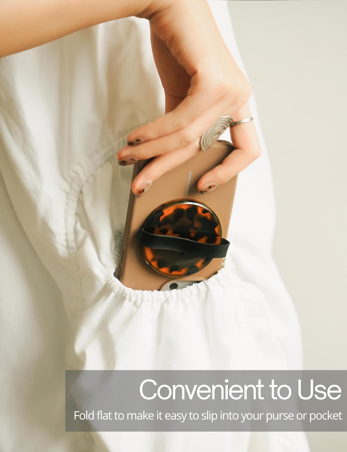 Heesch Magnetic Ring for Phone Case Loopy Brown Phone Grip Strap Holder for Back of Phone Finger Loop Grip for Hand Tortoise Shell Magsafe Grip for iPhone 16 Pro Max/15/14/13/12 Series Mag Safe Case