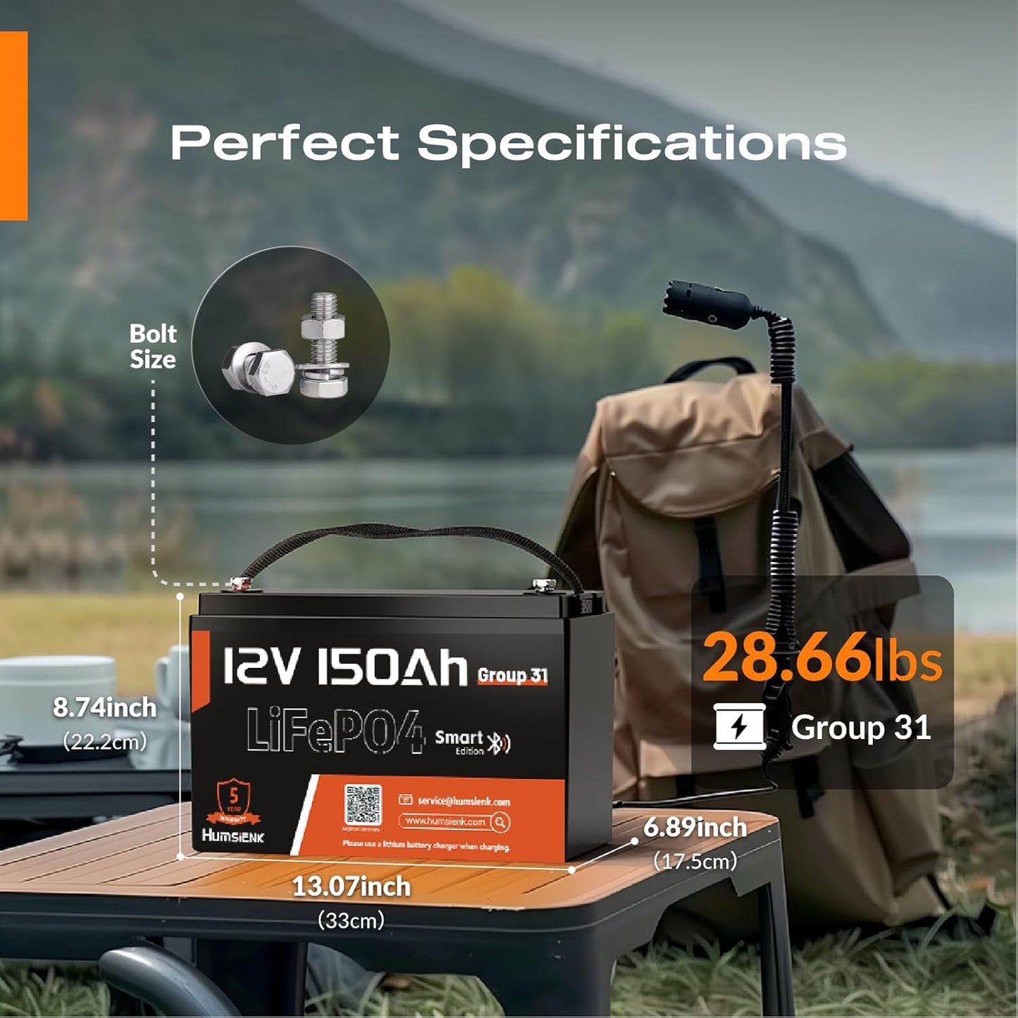 12V 150Ah LiFePO4 Lithium Battery – BCI Group 31 Deep Cycle Battery with Bluetooth & 110A BMS – 15000+ Cycles for Solar, RV, Marine, Off-Grid – Lightweight & Safe Replacement for Lead Acid