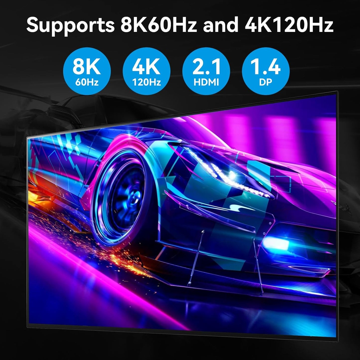 8K HDMI 2 Displayport KVM Switch 3 Monitors 2 Computers DP 1.4 8K 60Hz 4K 120Hz Display Port for Two PC Share Triple Monitor and 4 USB 3.0 Peripherals Support Extended and Duplicate Mode