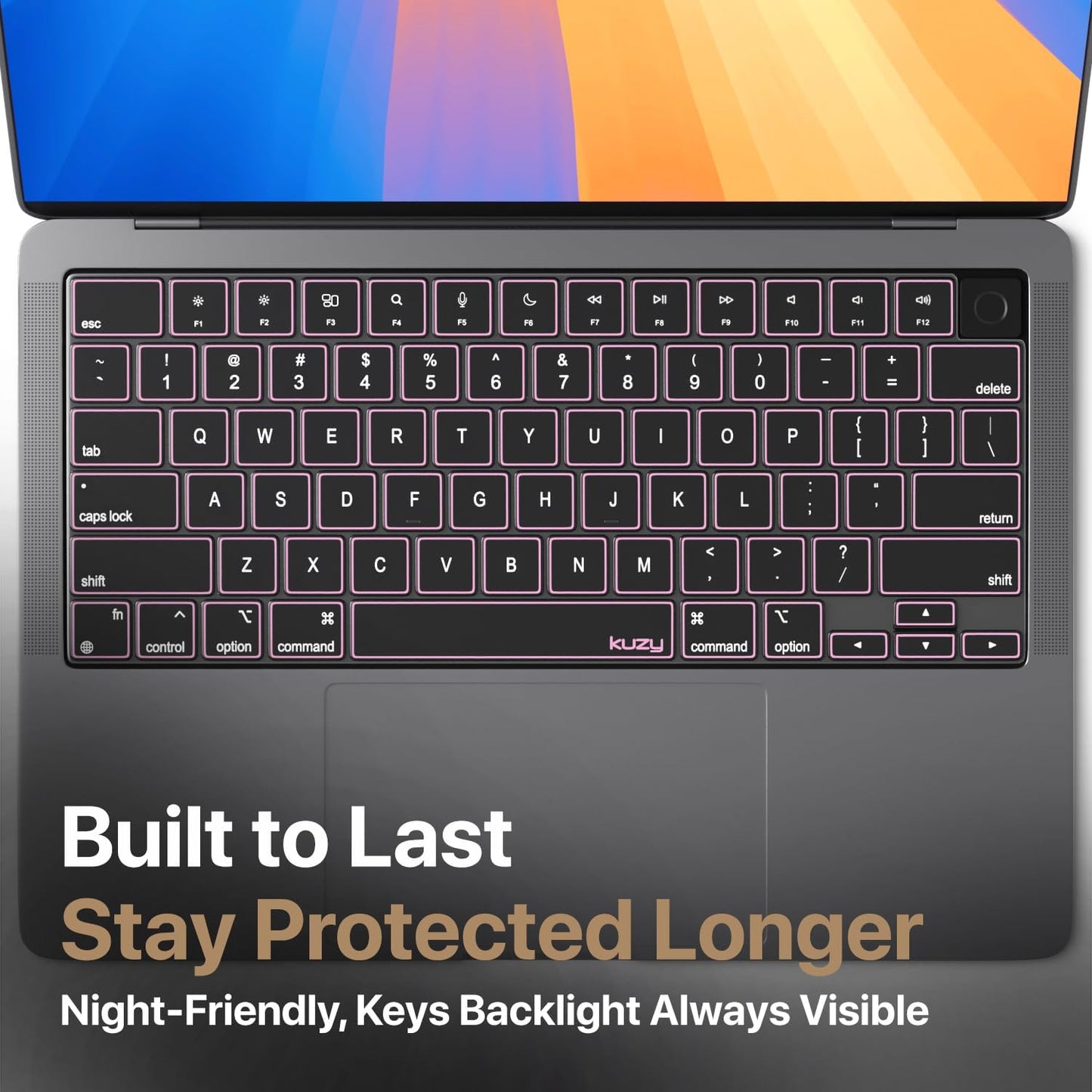 Kuzy Pink Premium MacBook Pro 14 inch Keyboard Cover M4 16" 2025 2024 2023 M3 M2 M1 Pro Max - MacBook Air 13 inch Keyboard Cover 15" M4 - A3240 A3241 A3401 A3403 A3114 A3113 - US Layout TPU, Pink