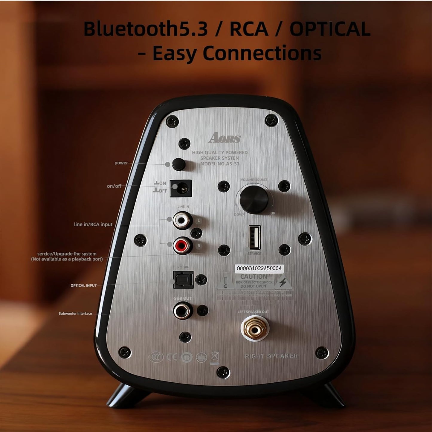 AS31 Active Bookshelf Speakers – 80W RMS 2-Way Stereo / 3″ Long-Stroke Woofer & 20 mm Silk Dome Tweeter – Bluetooth 5.3, RCA + Optical Inputs, Sub-Out & Remote Control – Wooden(Black)