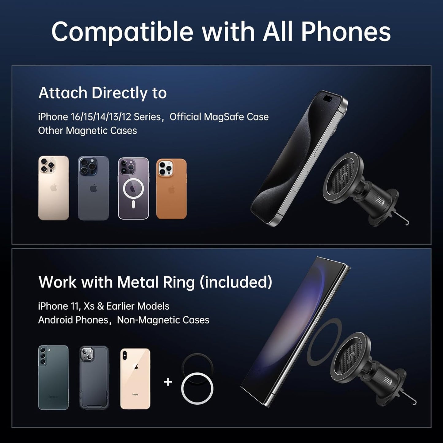 SYNCWIRE for MagSafe Car Mount, Flexible Rotation Magnetic Phone Holder for Car Vent, Hands Free Car Air Vent Phone Holder Clip Universal Compatible with iPhone 16 15 14 13 12 Pro Max Plus