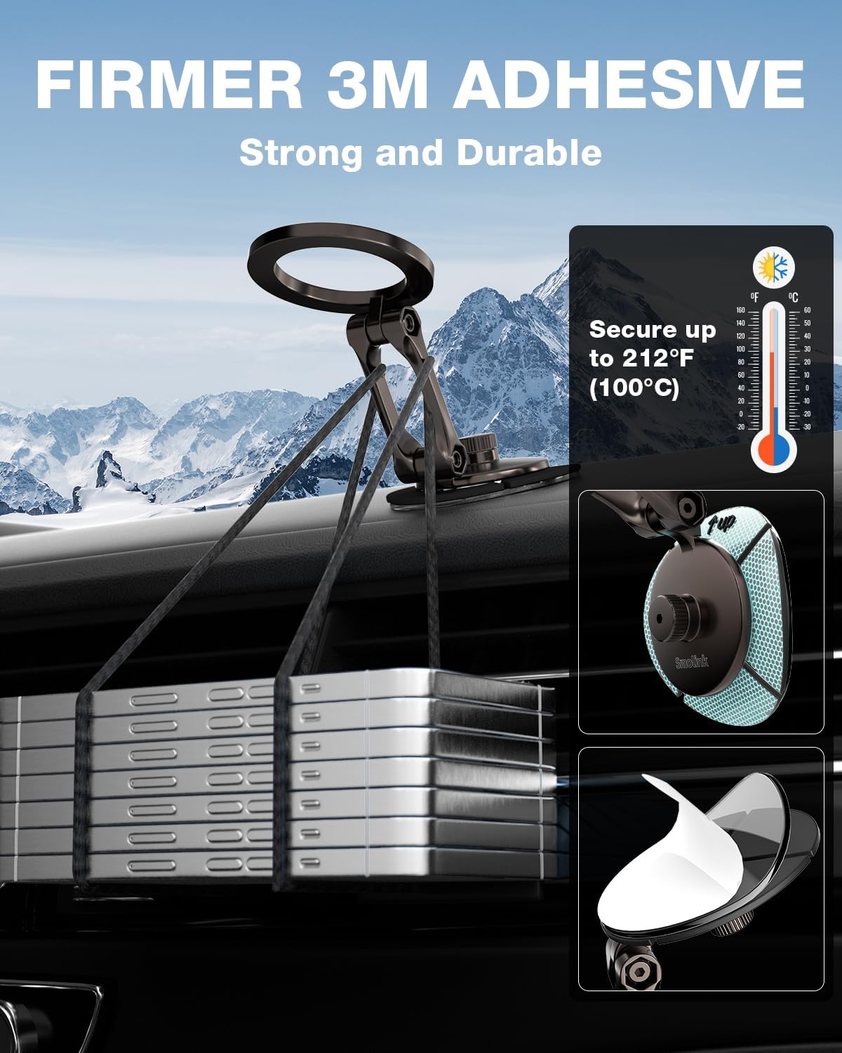 Smolink Tesla Phone Mount, All Metal Strong Magnet Magnetic Phone Holder for Car Dashborad and Tesla Model 3/Y/S/X, Foldable Hidden for MagSafe Car Mount Fit for iPhone All Phones, Grey