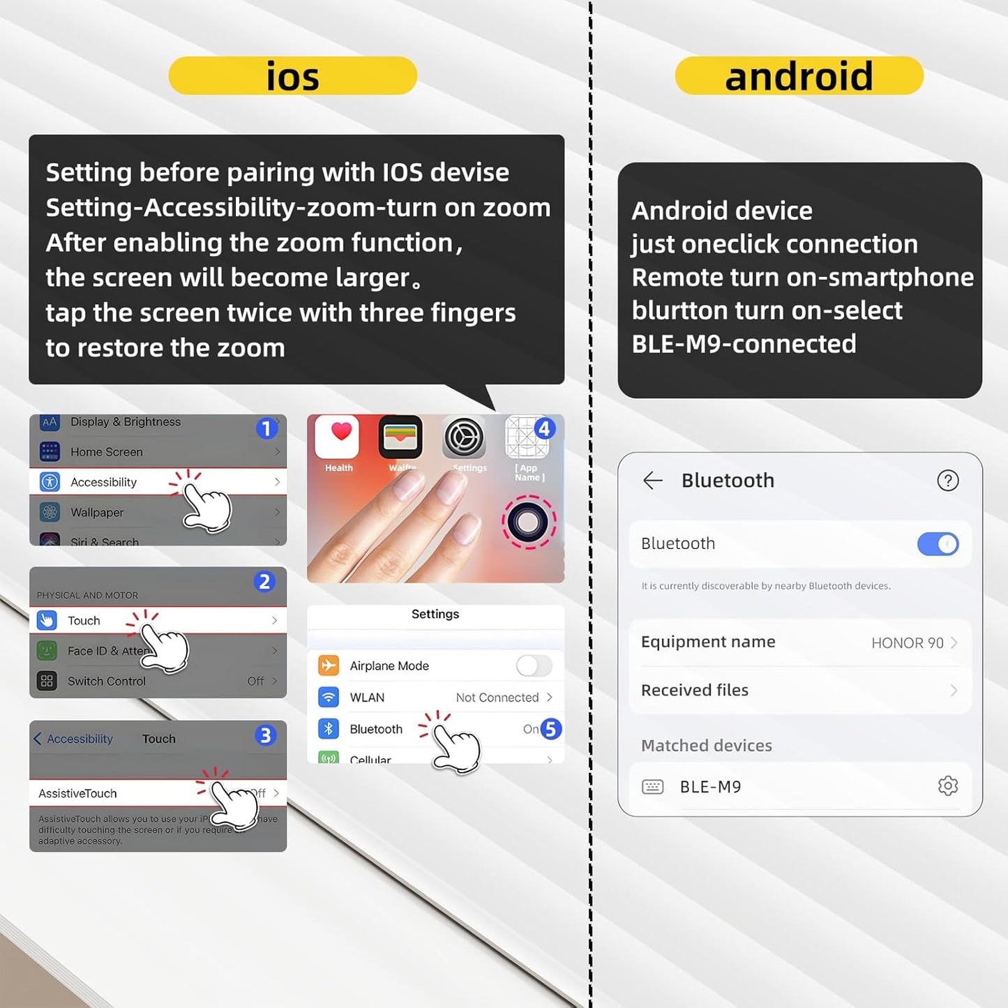 Bluetooth Camera Remote Shutter with Zoom and Front/Rear Camera Switch for Photo and Vlogging,Cllphone Remote Clicker for iOS & Android Smartphone, Wireless Video Scrolling for Tiktok