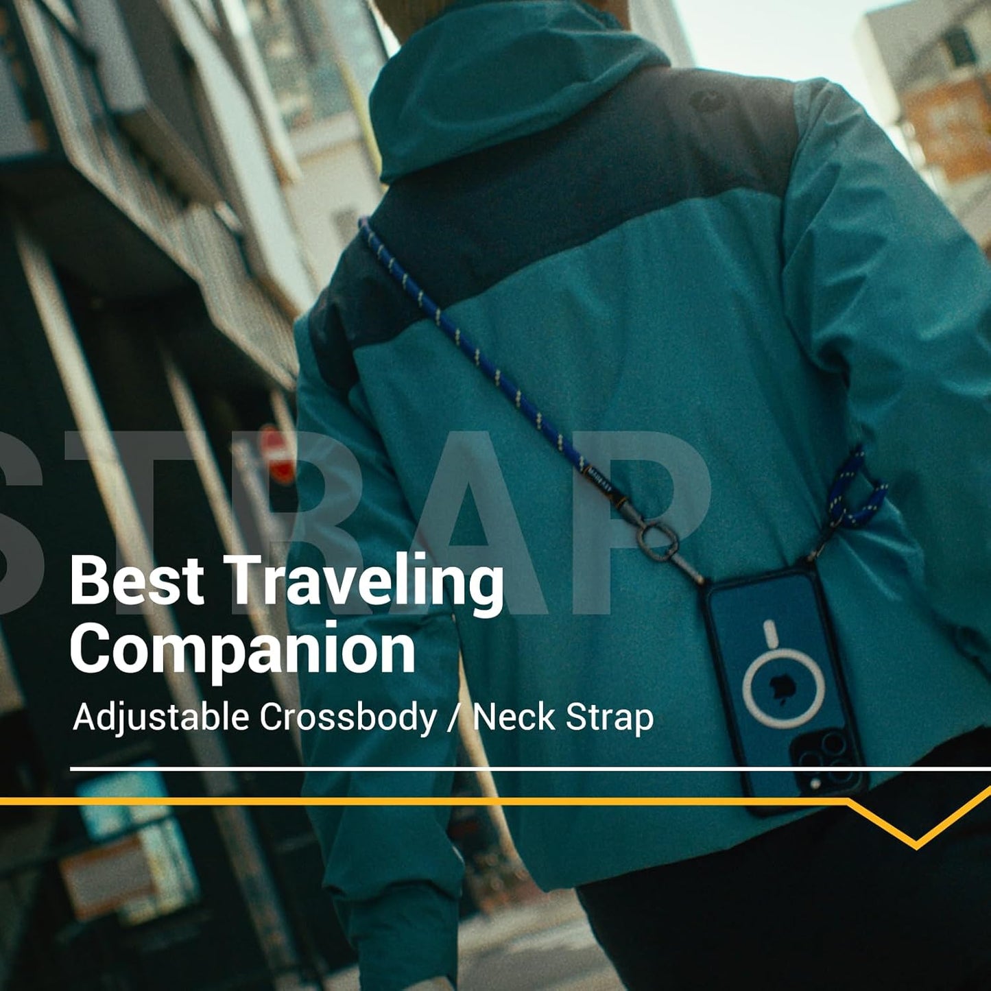 MAGEASY Universal Cell Phone Lanyard - Anti-Theft Thick Rope Crossbody Phone Strap for iPhone 16 Pro Max & Most Smartphones, for Men & Women | 8.3mm Misty Blue/Red