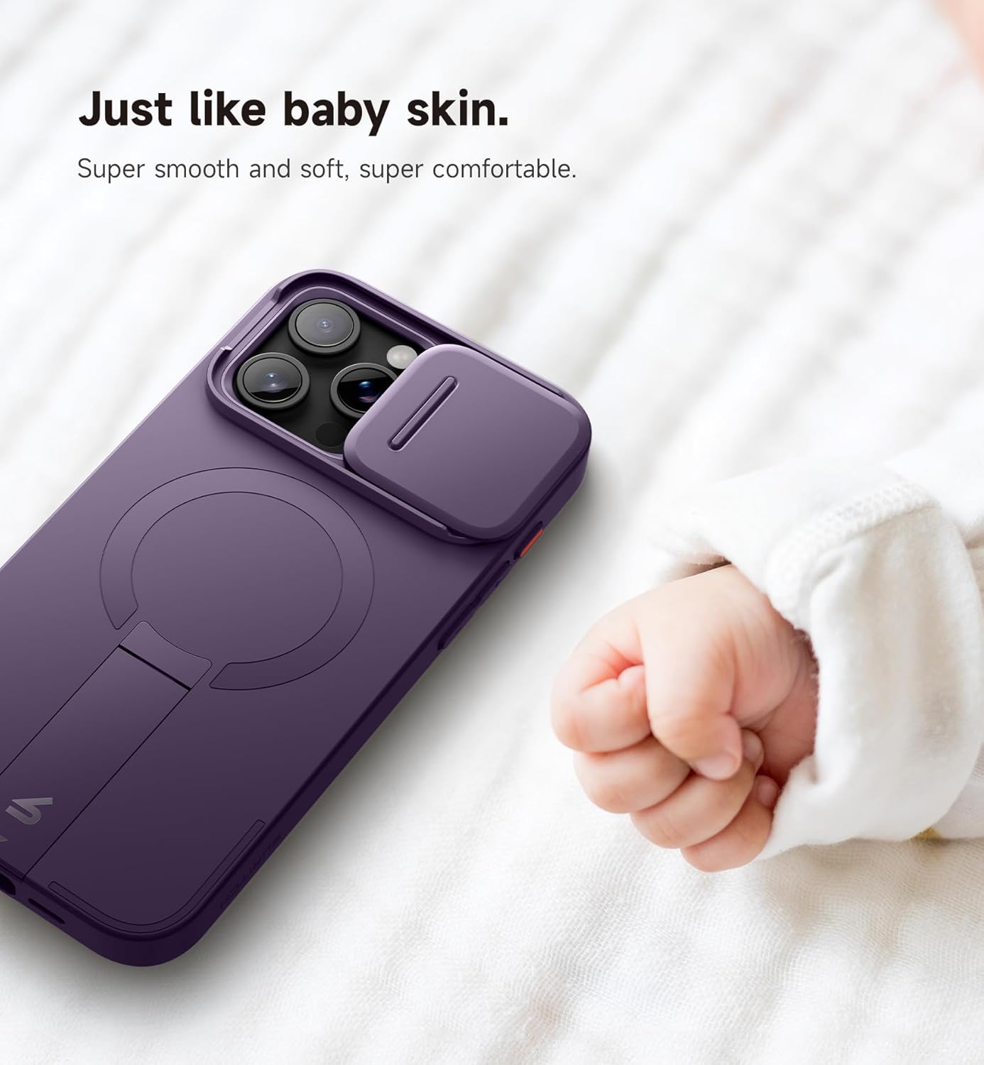 SURITCH for iPhone 15 Pro Max Case with Magnetic Camera Slide Cover and Adjustable Kickstand, Compatible with MagSafe, Shockproof Bumper Case Slim Protective Cover 6.7 Inch, Dark Purple