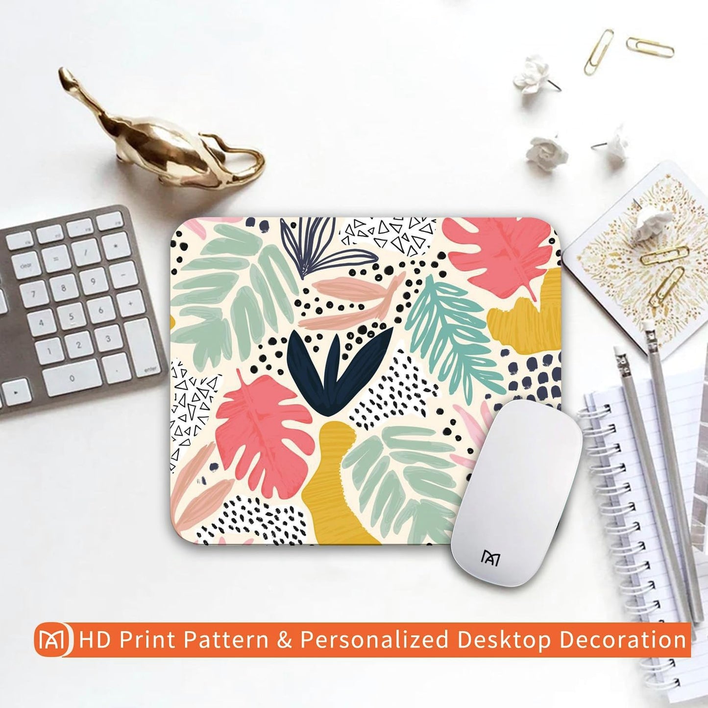 Square Mouse Pad Tropical Plants, Personalized Premium-Textured Custom Mouse Mat Design, Washable Mousepad Cloth, Non-Slip Rubber Base Computer Mouse Pads for Wireless Mouse