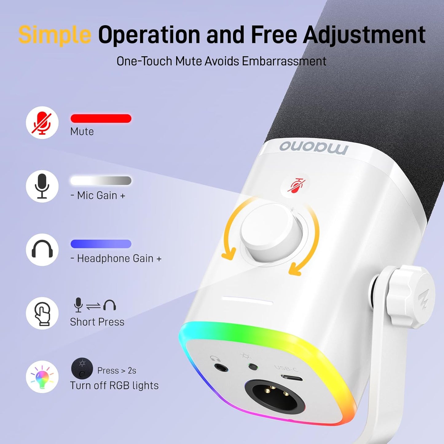 MAONO Dynamic Gaming Microphone: USB XLR Dynamic Computer Microphone with Software-RGB PC Mic for Gamer-Podcast Mic for Streaming Recording Studio YouTube Content Creation Online Chat PD100X (White)