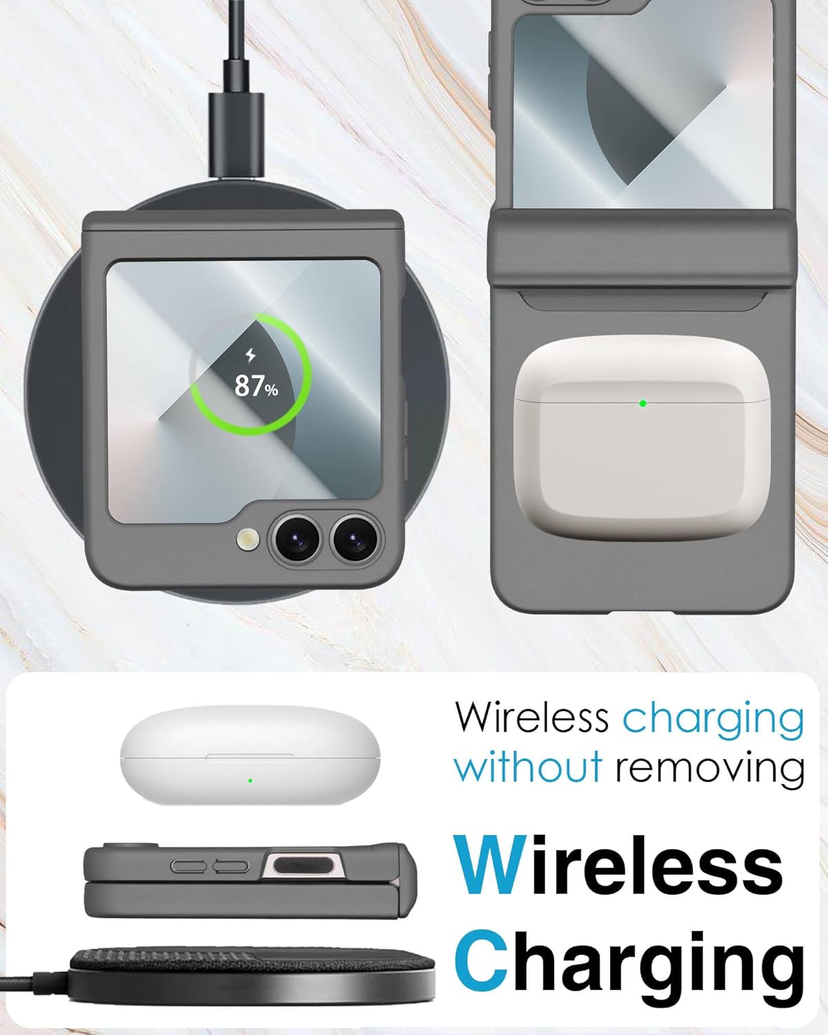 STORMTAL for Samsung Galaxy Z Flip 6 Case/Z Flip 7 FE Case, Hinge Protection, Built-in Screen Protector, Wireless Charging, Slim Rugged Phone Protective Case for Galaxy Z Flip 6 Gray