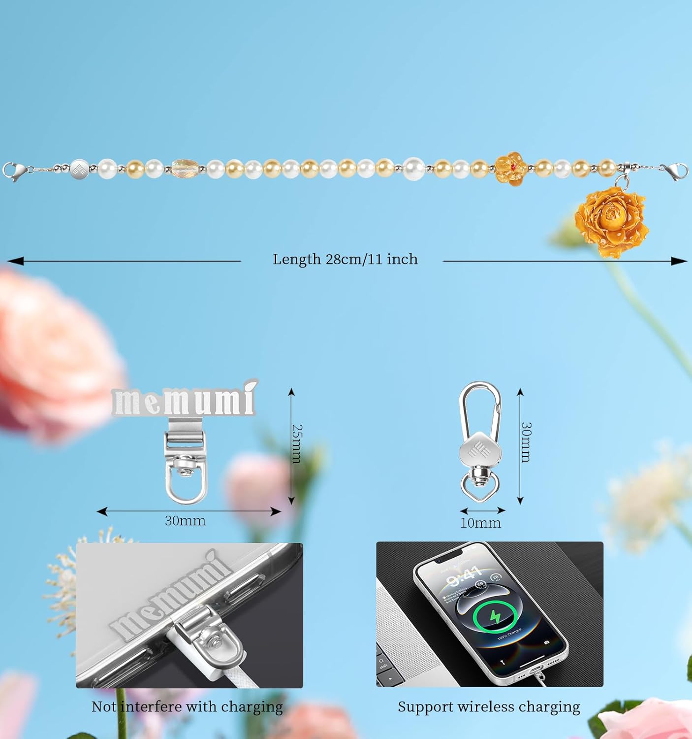 memumi Universal Phone Wrist Strap, Hand wristlet Strap for Women Anti-Theft Secure Lanyard for Smartphones Dried Flowers