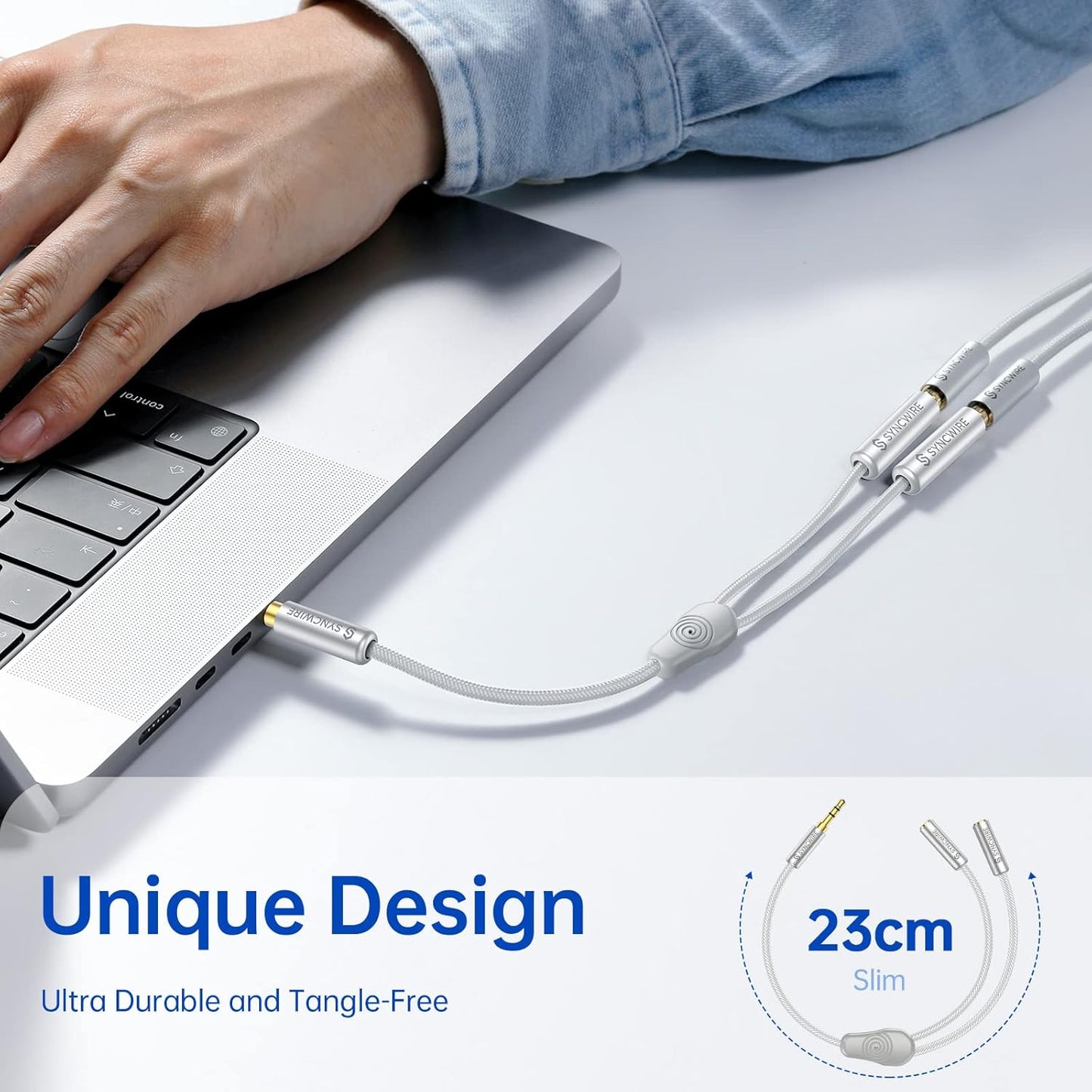 SYNCWIRE Headphone Splitter, Nylon-Braided 3.5mm Extension Cable Audio Stereo Y Splitter (Hi-Fi Sound), 3.5mm Male to 2 Ports 3.5mm Female Headset Splitter for Apple, Samsung & More (No Mic) - Silver