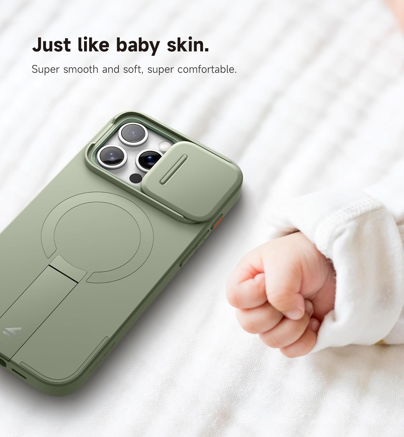 SURITCH for iPhone 15 Pro Max Case with Magnetic Camera Slide Cover and Adjustable Kickstand, Compatible with MagSafe, Shockproof Bumper Case Slim Protective Cover 6.7 Inch, Green