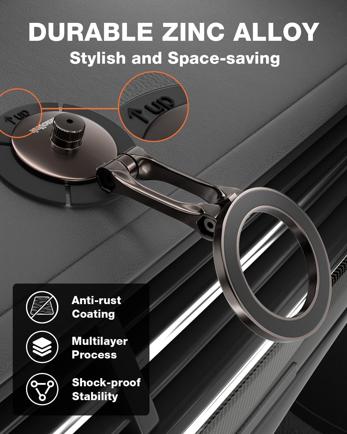 Smolink Tesla Phone Mount, All Metal Strong Magnet Magnetic Phone Holder for Car Dashborad and Tesla Model 3/Y/S/X, Foldable Hidden for MagSafe Car Mount Fit for iPhone All Phones, Black