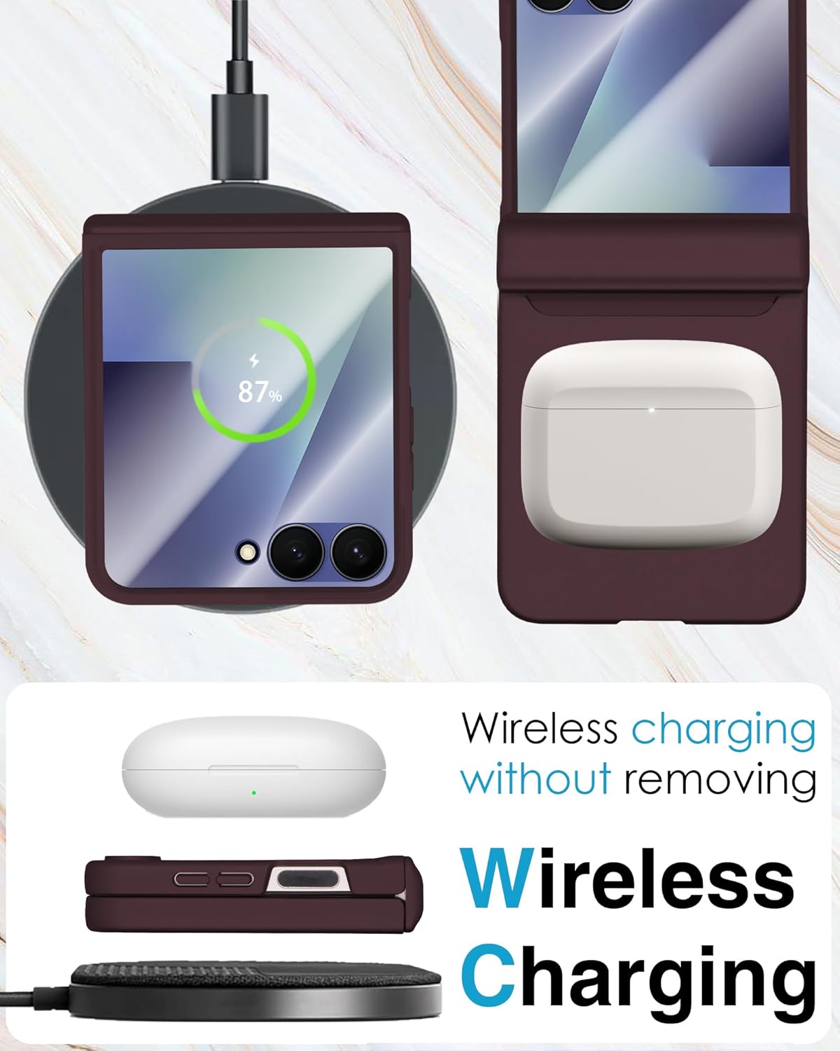 STORMTAL for Samsung Galaxy Z Flip 7 Case, Hinge Protection, Built-in Screen Protector, Wireless Charging, Shockproof, Slim Rugged Phone Protective Case for Galaxy Z Flip 7 Wine