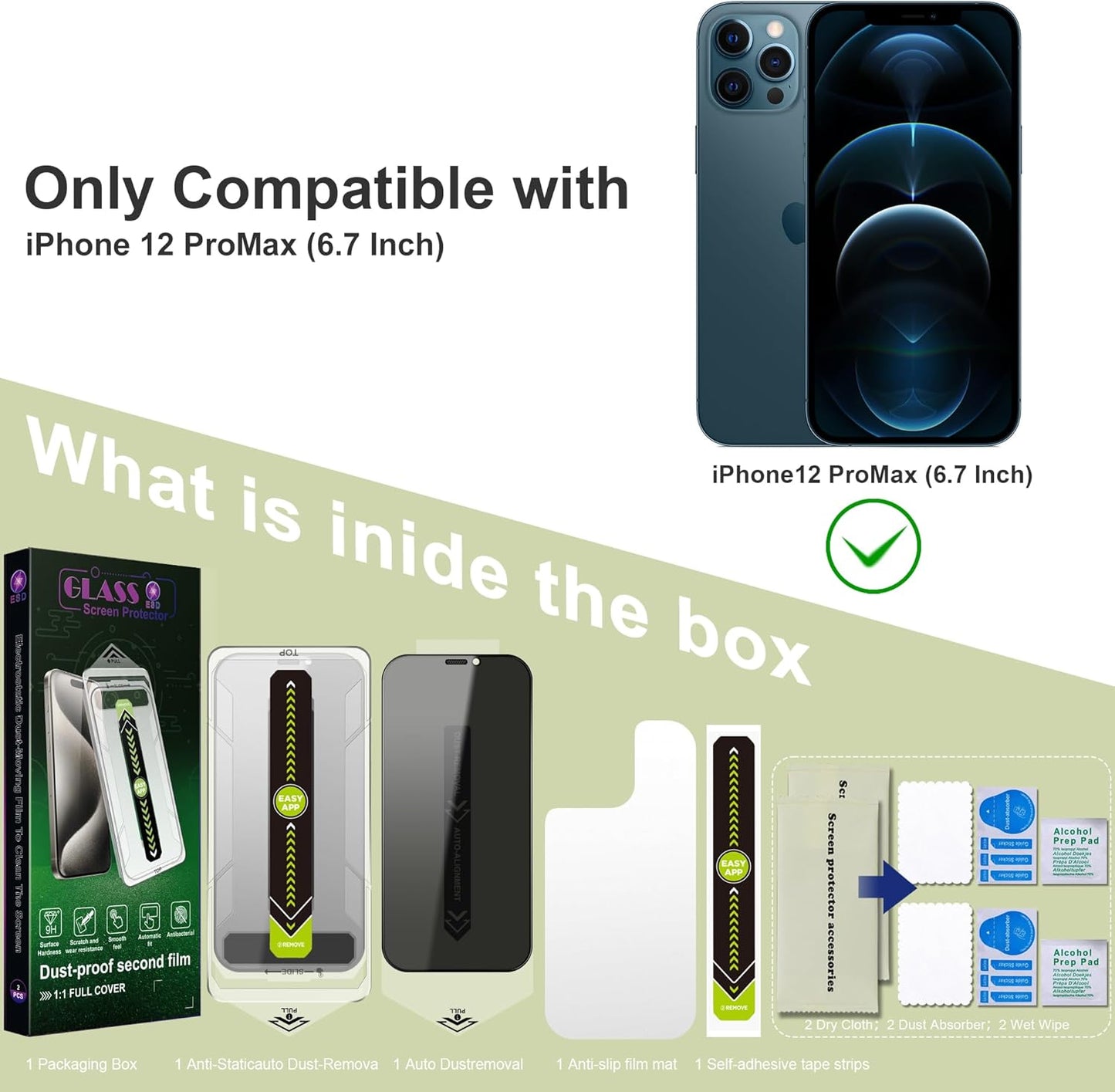 (2-Pack Anti-Spy Privacy Screen Protector for iPhone 12 Pro Max(6.7-Inch),9H Tempered Glass,Full Coverage,Anti-Fingerprint,Auto Dust Removal,Bubble-Free,Easy Installation