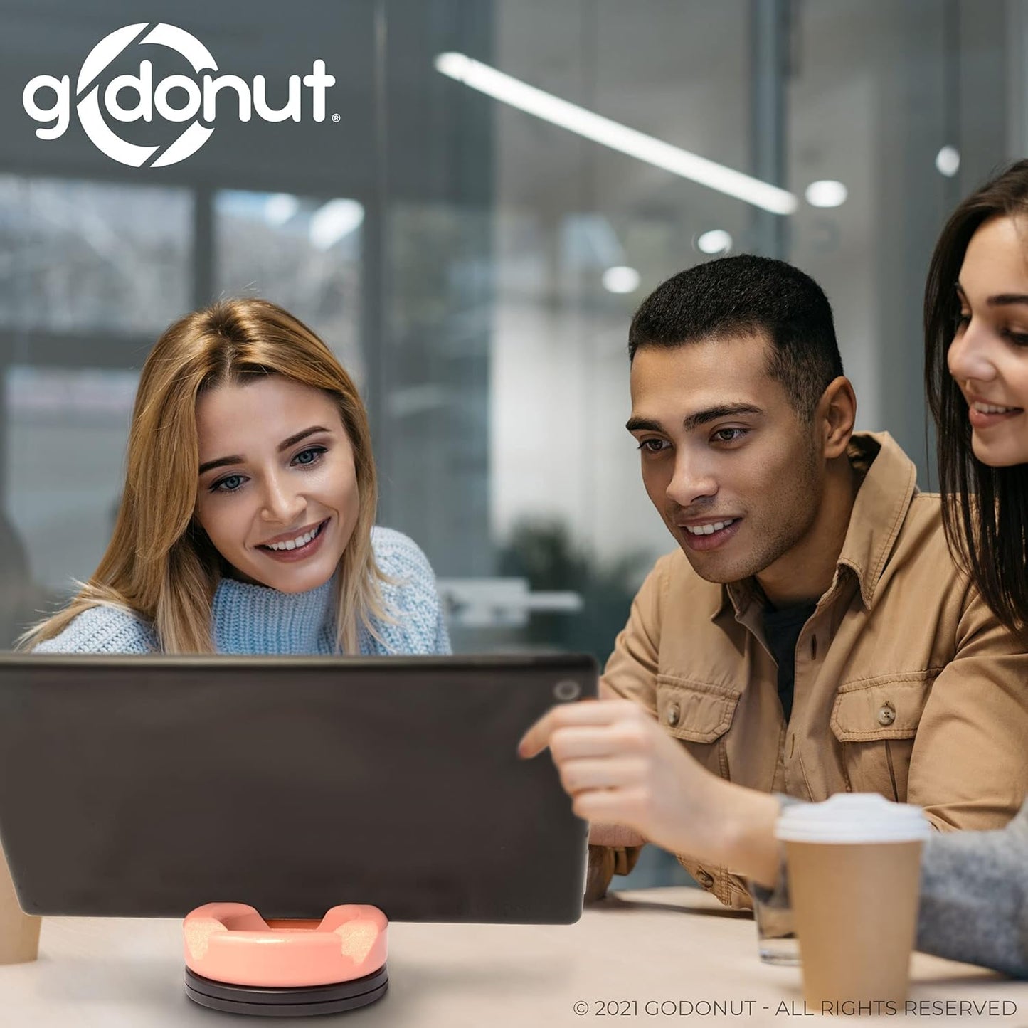 GoDonut – Phone Stand 360 Swivel – Cell Phone Holder + iPad Stand Desk Organizer - Compatible with Tablet, iPhone, Kindle & Most Smartphones – Blue