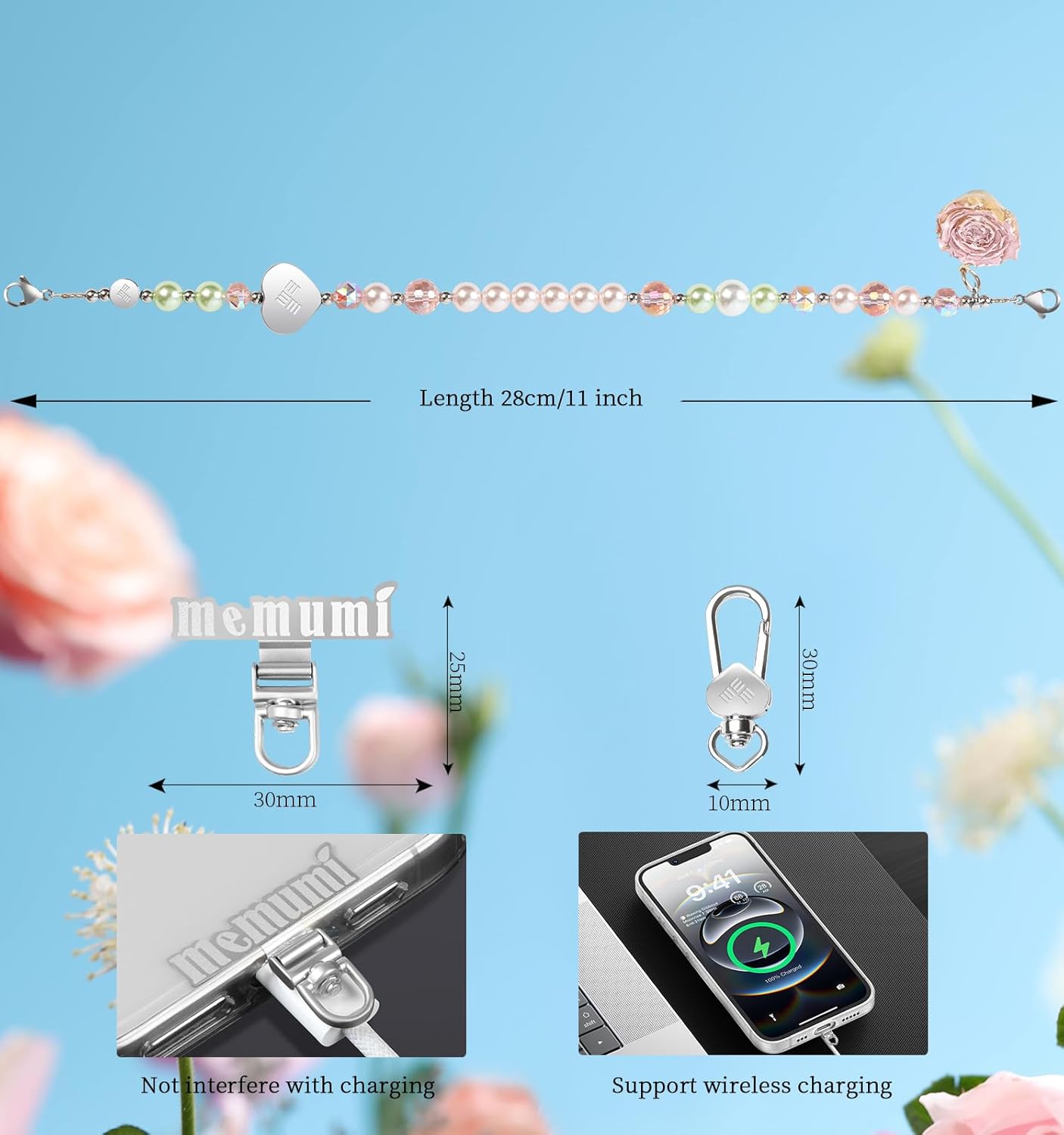 memumi Universal Phone Wrist Strap, Hand wristlet Strap for Women Anti-Theft Secure Lanyard for Smartphones Dried Flowers