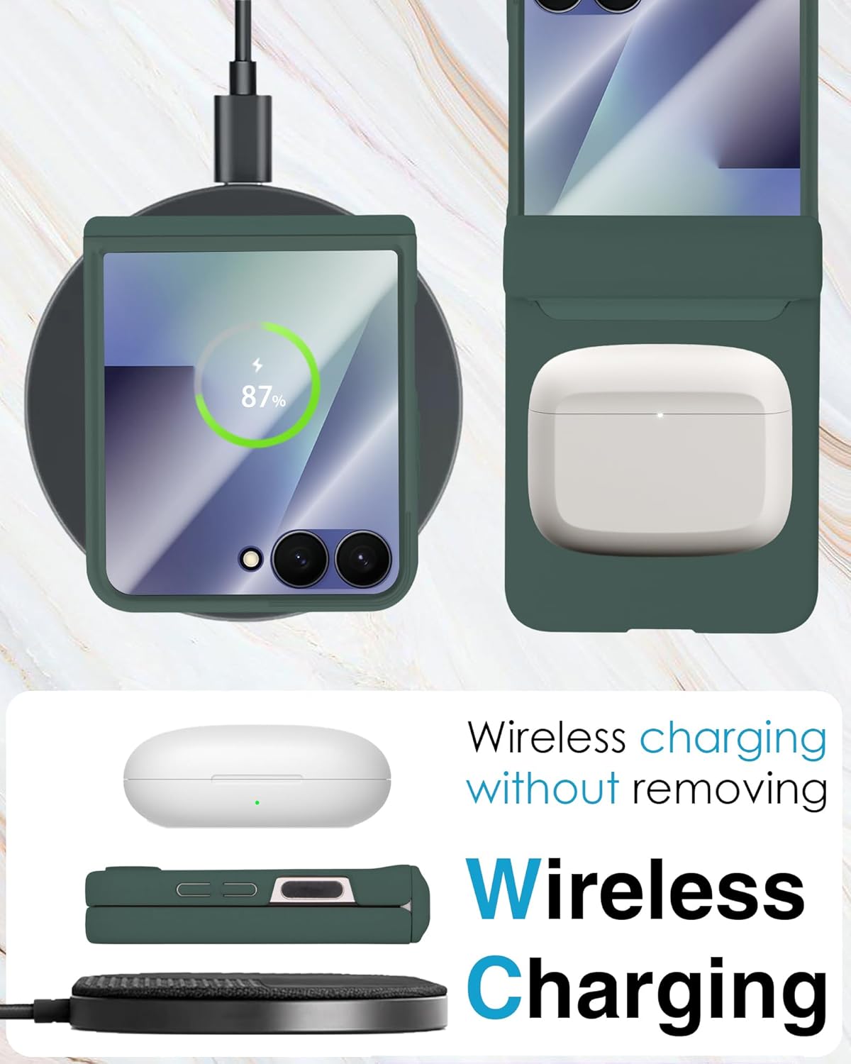 STORMTAL for Samsung Galaxy Z Flip 7 Case, Hinge Protection, Built-in Screen Protector, Wireless Charging, Shockproof, Slim Rugged Phone Protective Case for Galaxy Z Flip 7 Green