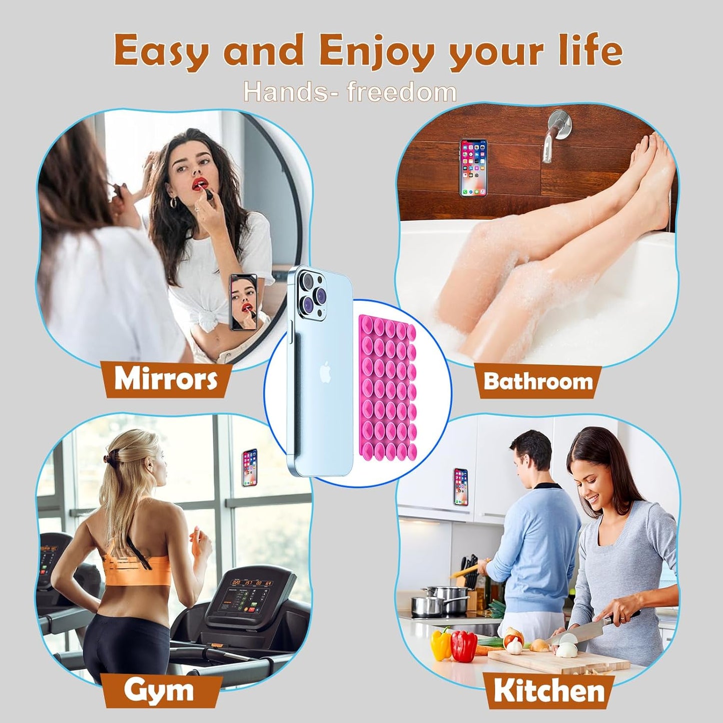 2024 Upgrade 2PCS Silicone Suction Cup Phone Case Adhesive Mount,Adhesive Grip, Sticky Suction Cup Phone Holder & Suction Phone case Holder TikTok & Selfies (Hot Pink, 5x7 Single Sided)