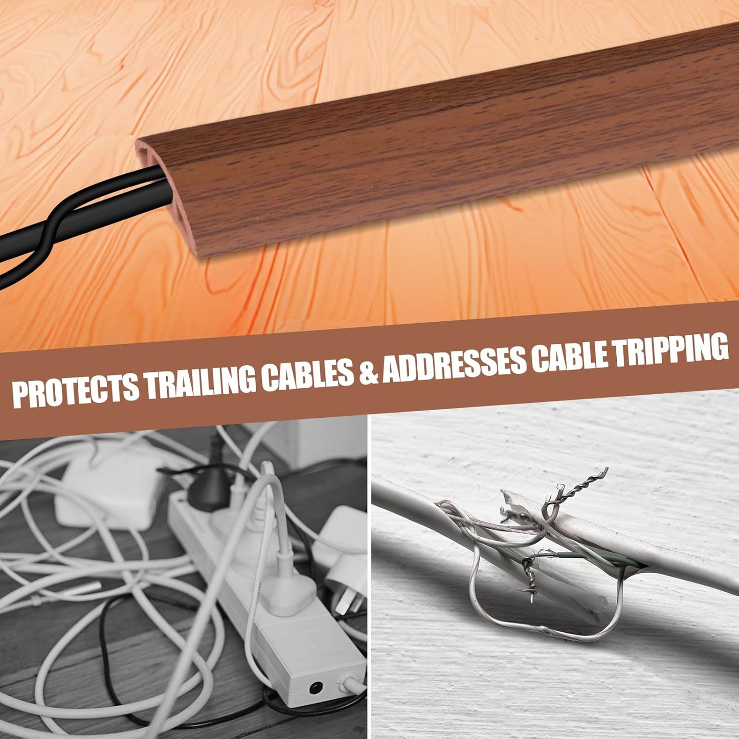 Floor Cord Cover Self Adhesive Cord Hider,20FT Cable Management, Extension Strip Protector for Wires, Prevent Cable Trips for Offices, Gyms, Exhibitions Cavity:0.39"(W) x0.27(H) Wood Red Teak