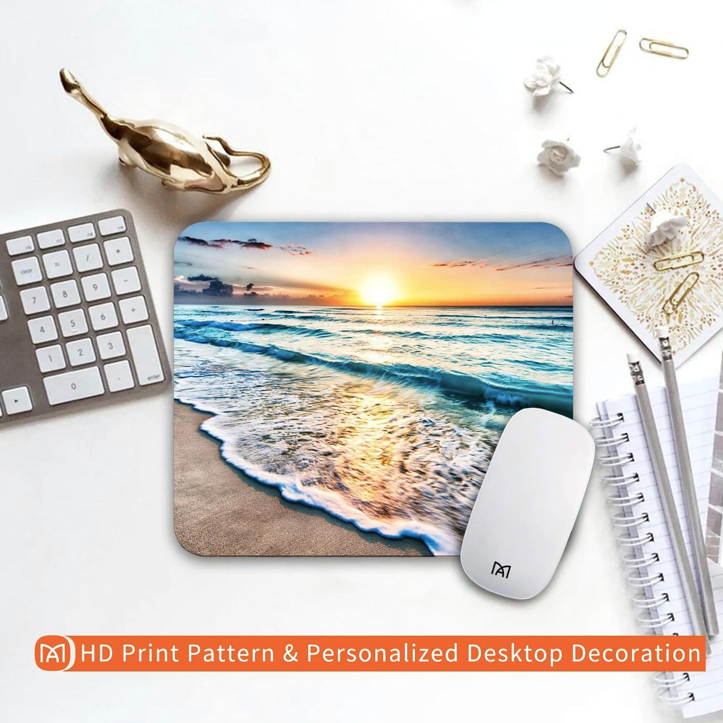 Square Mouse Pad Beach Sunset, Personalized Premium-Textured Custom Mouse Mat Design, Washable Mousepad Cloth, Non-Slip Rubber Base Computer Mouse Pads for Wireless Mouse