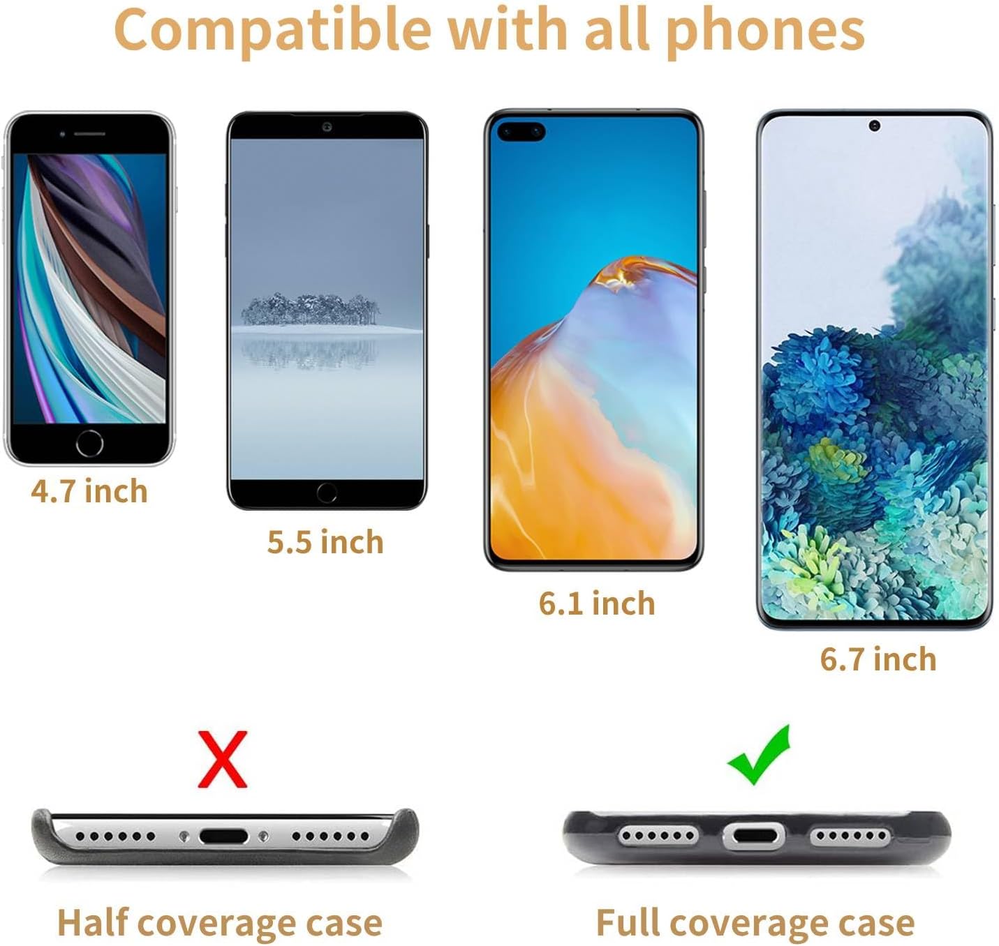 OUTXE Universal Phone Lanyard 2 Packs - 2× Adjustable Neck Strap, 4× Phone Patches- Black